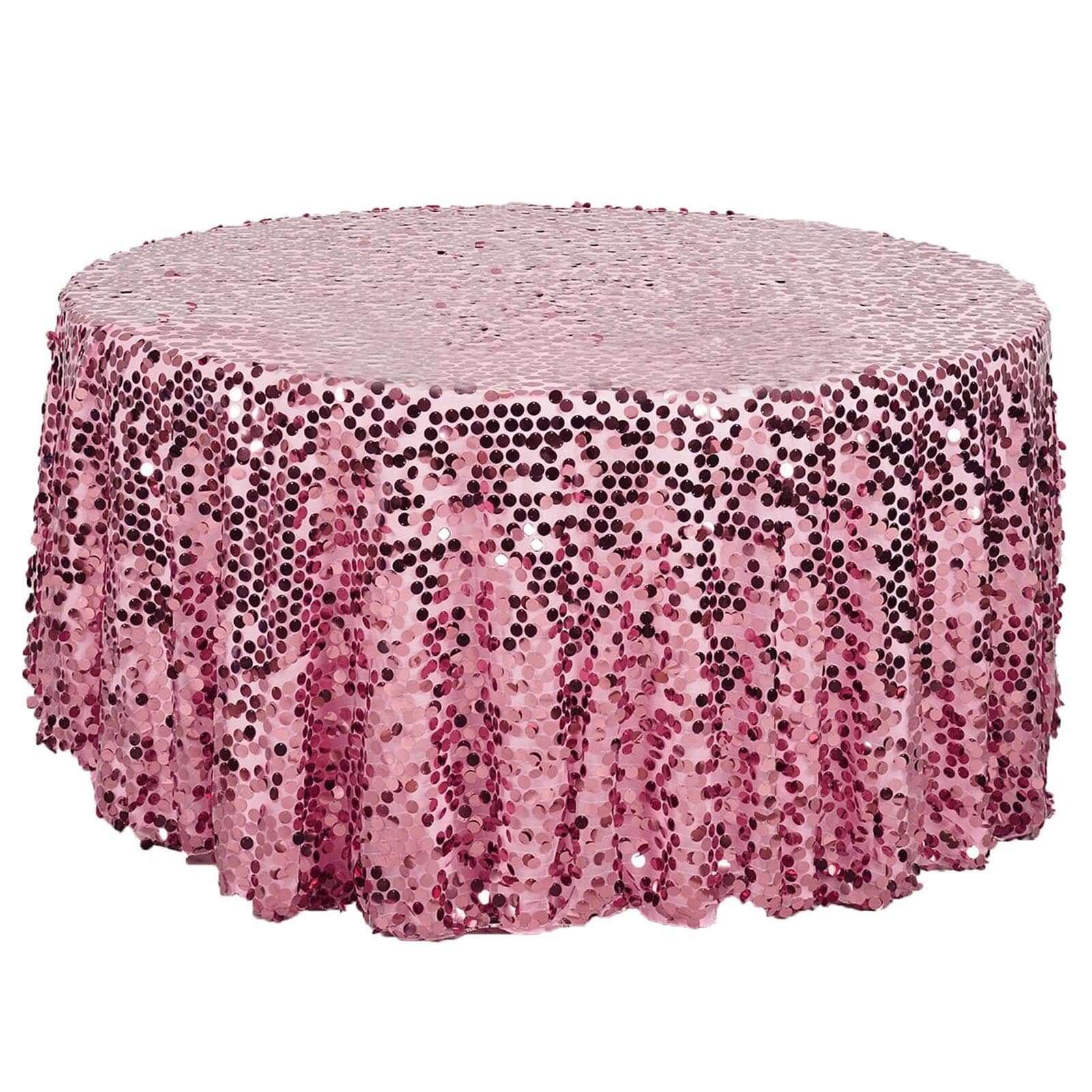 Sequin Round Tablecloth 120" Pink - Big Payette Seamless Table Cover - Image 7