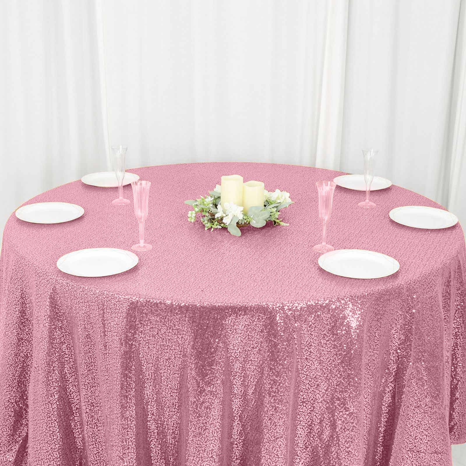 Sequin Round Tablecloth 120" Pink - Seamless Table Cover - Image 7