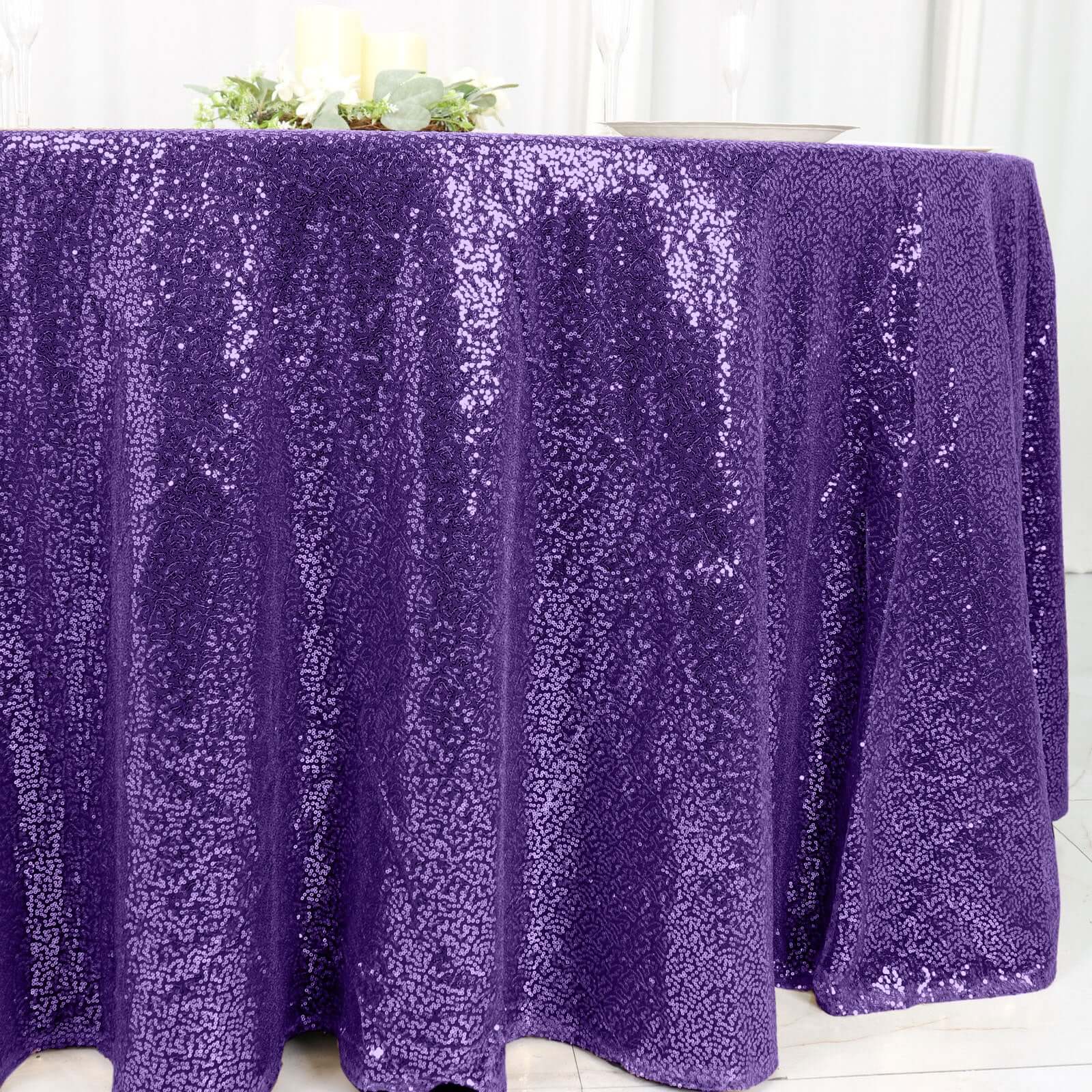 Sequin Round Tablecloth 120" Purple - Seamless Table Cover - Image 2