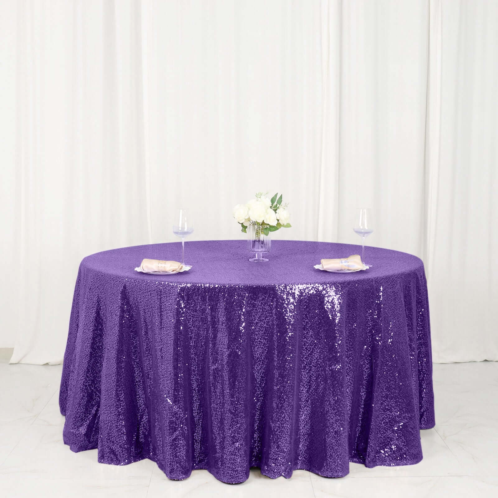 Sequin Round Tablecloth 120" Purple - Seamless Table Cover - Image 8