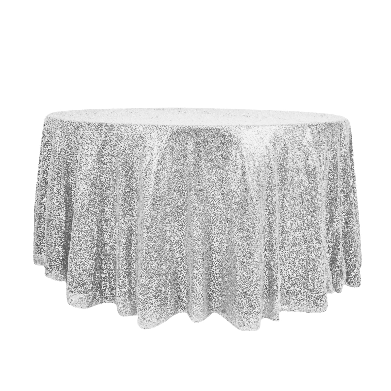 Sequin Round Tablecloth 120" Silver - Seamless Table Cover - Image 6
