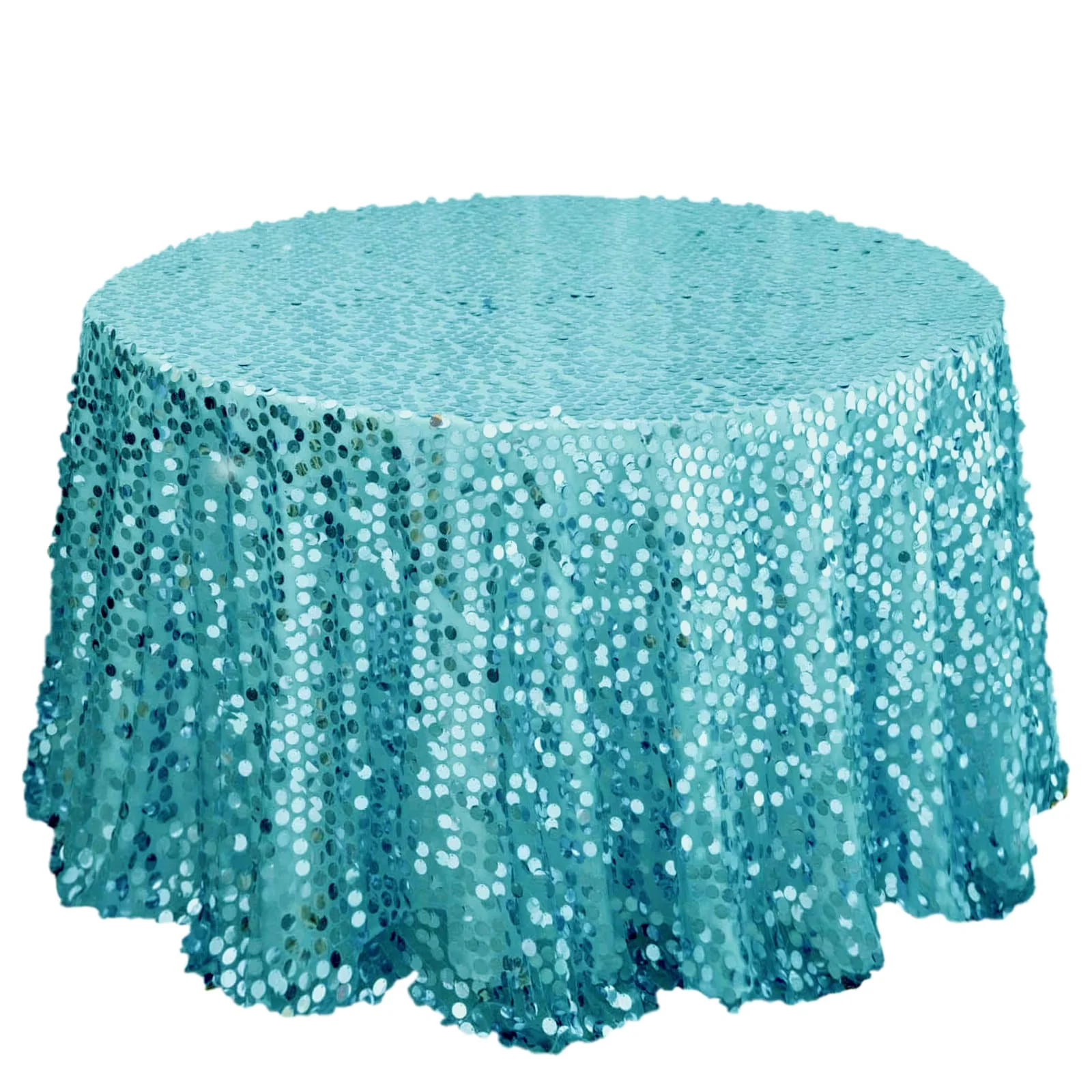 Sequin Round Tablecloth 120" Turquoise - Big Payette Seamless Table Cover - Image 5