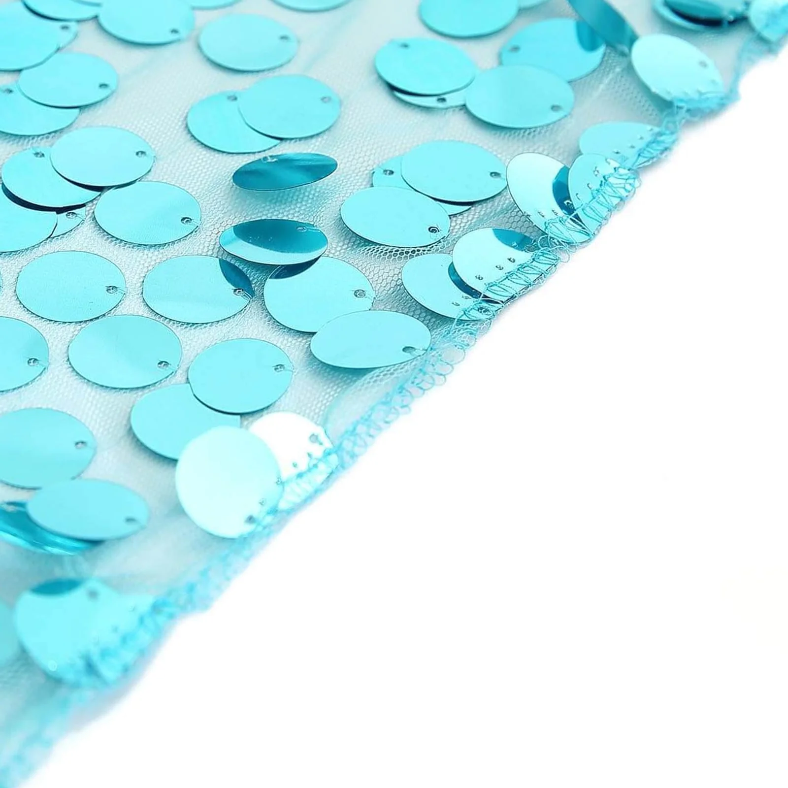 Sequin Round Tablecloth 120" Turquoise - Big Payette Seamless Table Cover - Image 7