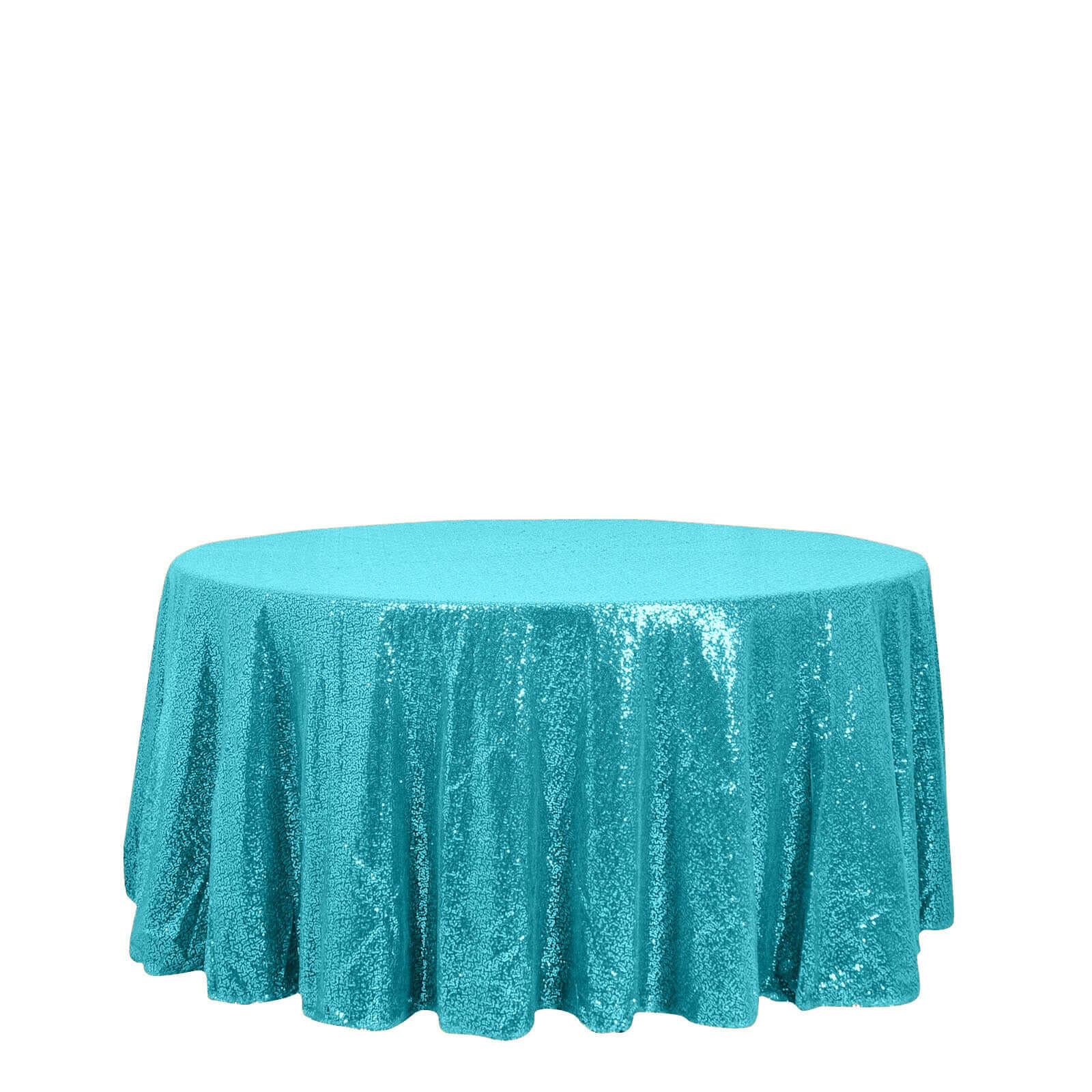 Sequin Round Tablecloth 120" Turquoise - Seamless Table Cover - Image 6