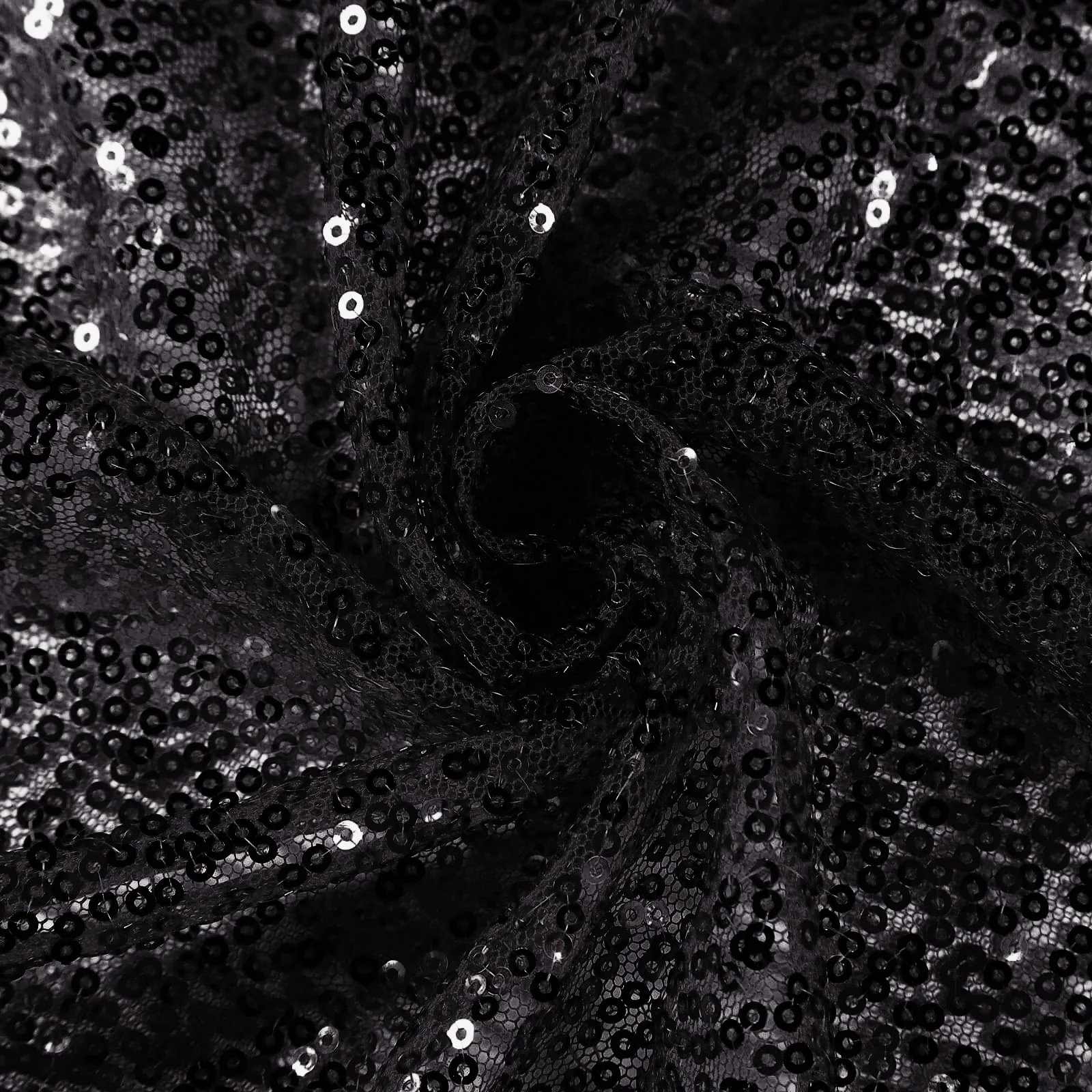 Sequin Round Tablecloth 132" Black with Seamless Twinkling Finish Table Cover - Image 7