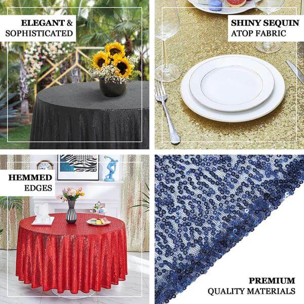Sequin Round Tablecloth 132" Hunter Emerald Green with Seamless Twinkling Finish Table Cover - Image 4
