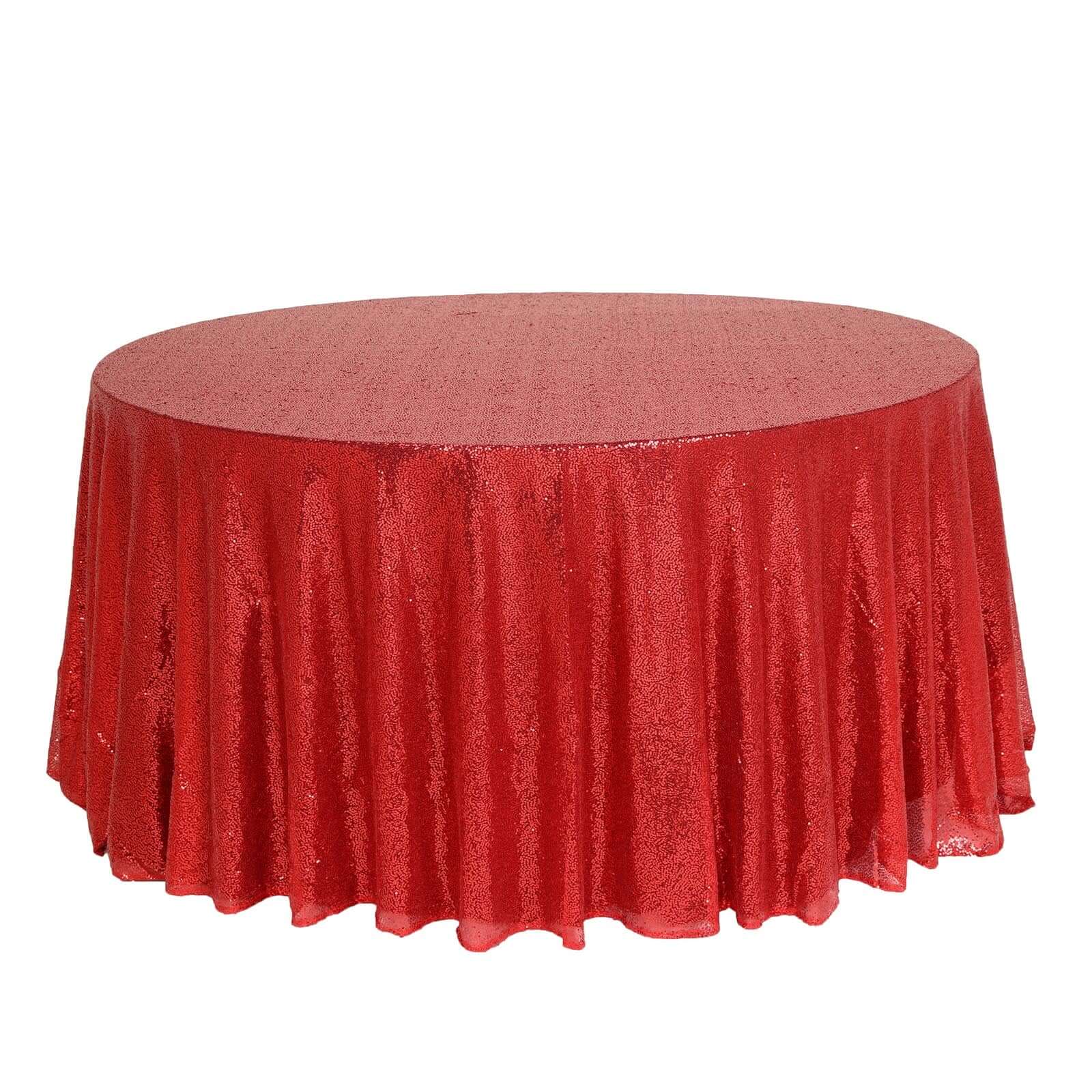 Sequin Round Tablecloth 132" Red with Seamless Twinkling Finish Table Cover - Image 6