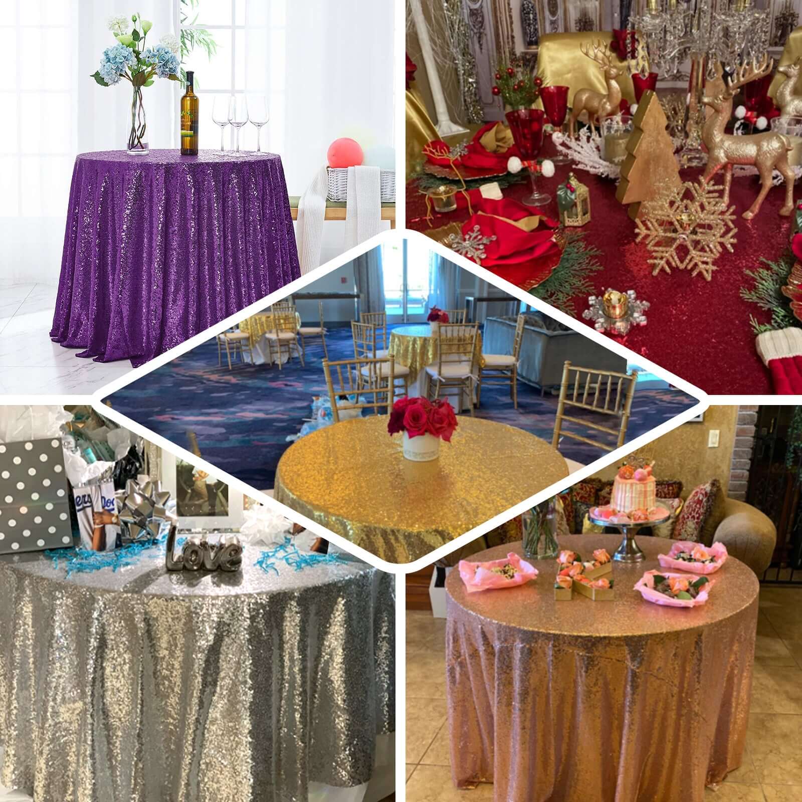 Sequin Round Tablecloth 132" Rose Gold with Seamless Twinkling Finish Table Cover - Image 5