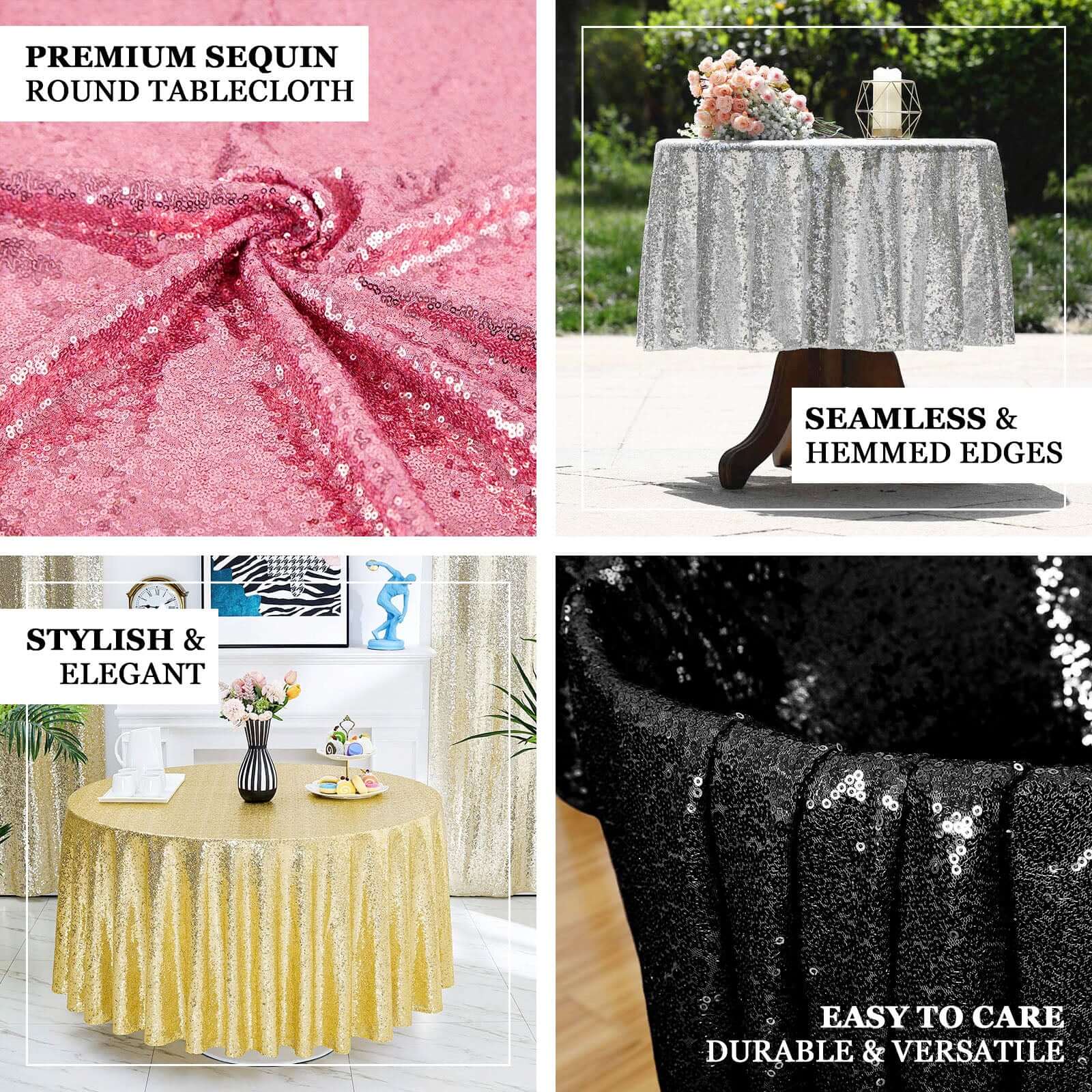 Sequin Round Tablecloth 90" Gold - Sparkly Finish Perfect for Glamorous Gatherings - Image 3
