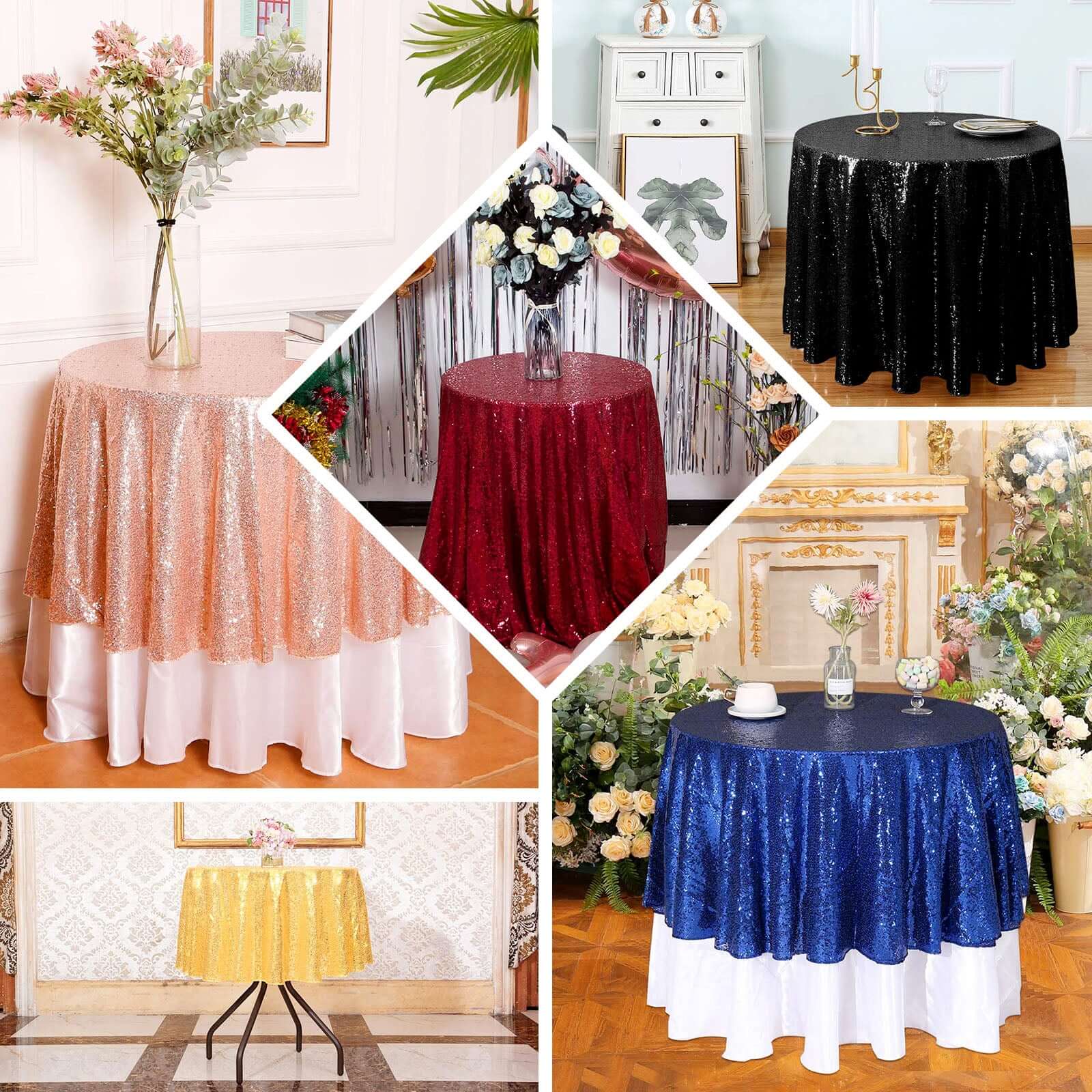 Sequin Round Tablecloth 90" Gold - Sparkly Finish Perfect for Glamorous Gatherings - Image 4