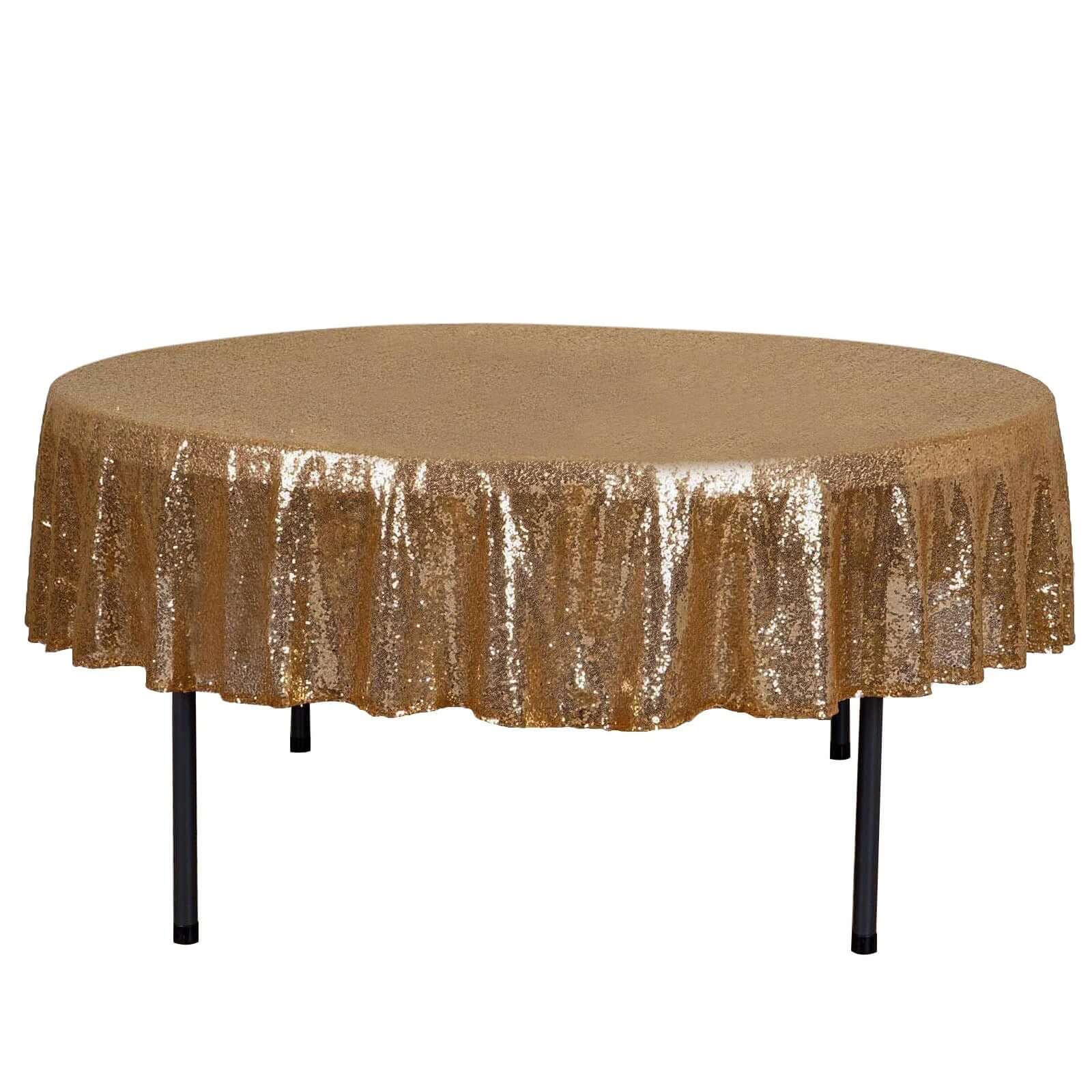 Sequin Round Tablecloth 90" Gold - Sparkly Finish Perfect for Glamorous Gatherings - Image 7