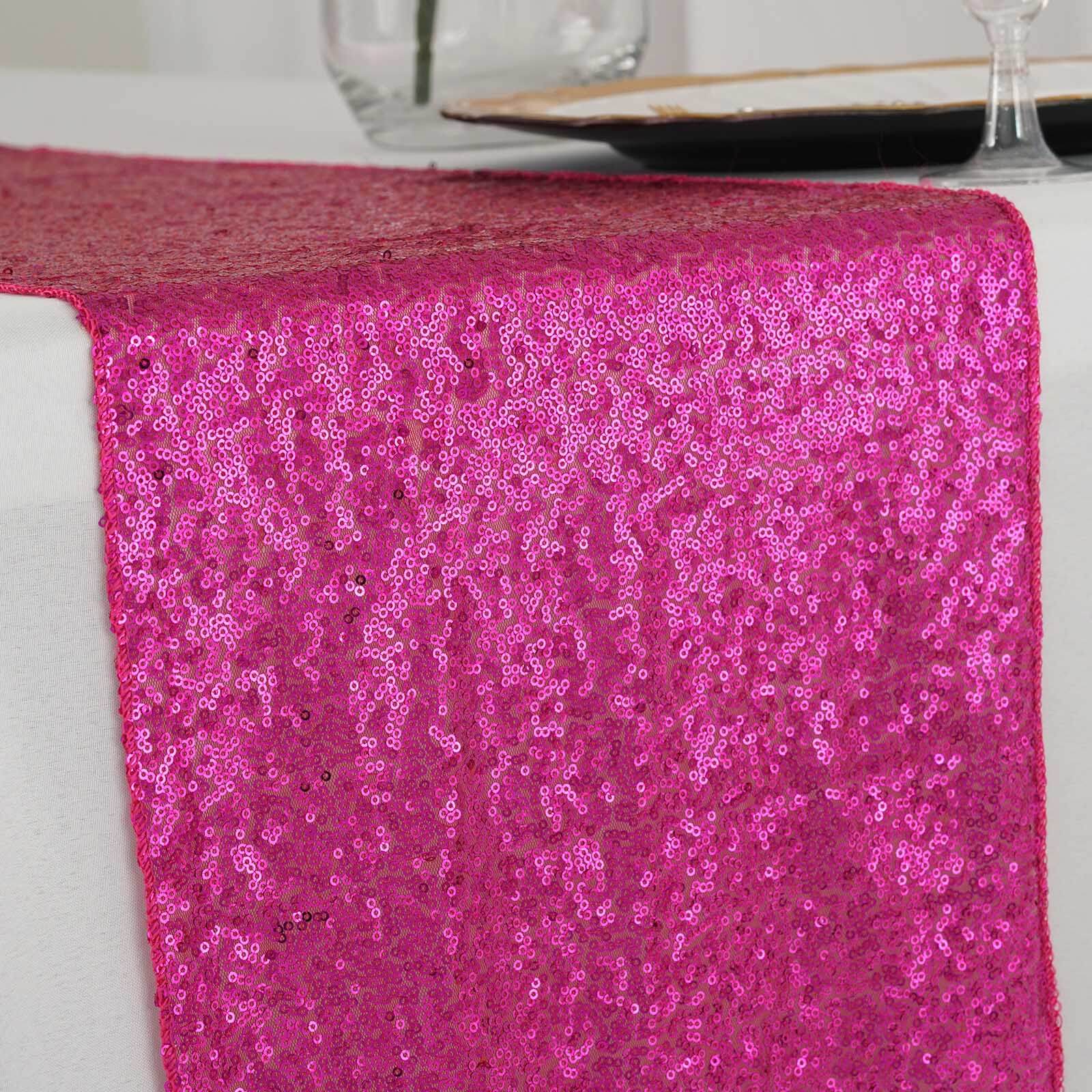 Sequin Table Runner 12"x108" Fuchsia - Glittering Finish Table Decor - Image 2