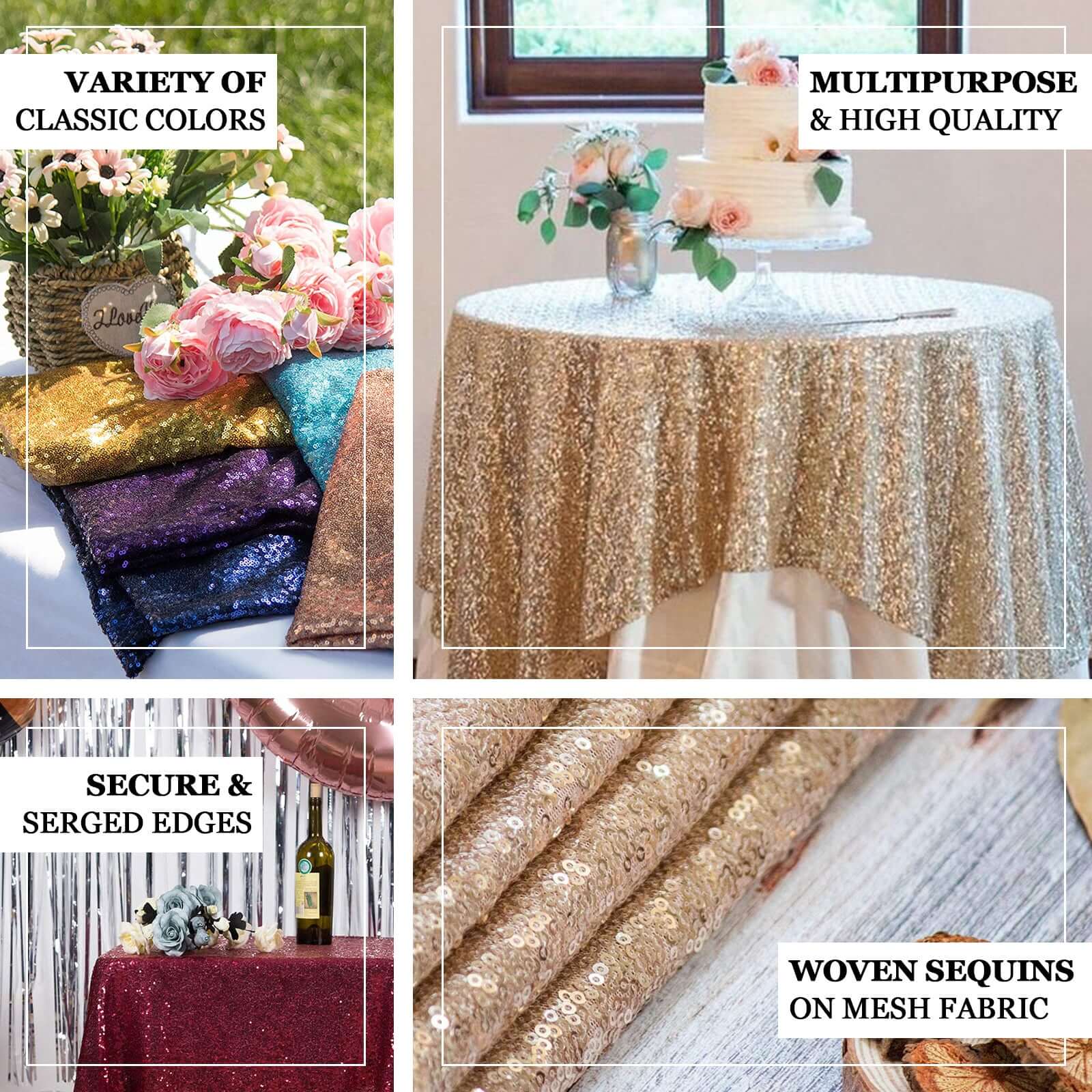 Sequin Square Table Overlay 60"x60" Champagne - Glittering Table Topper - Image 3
