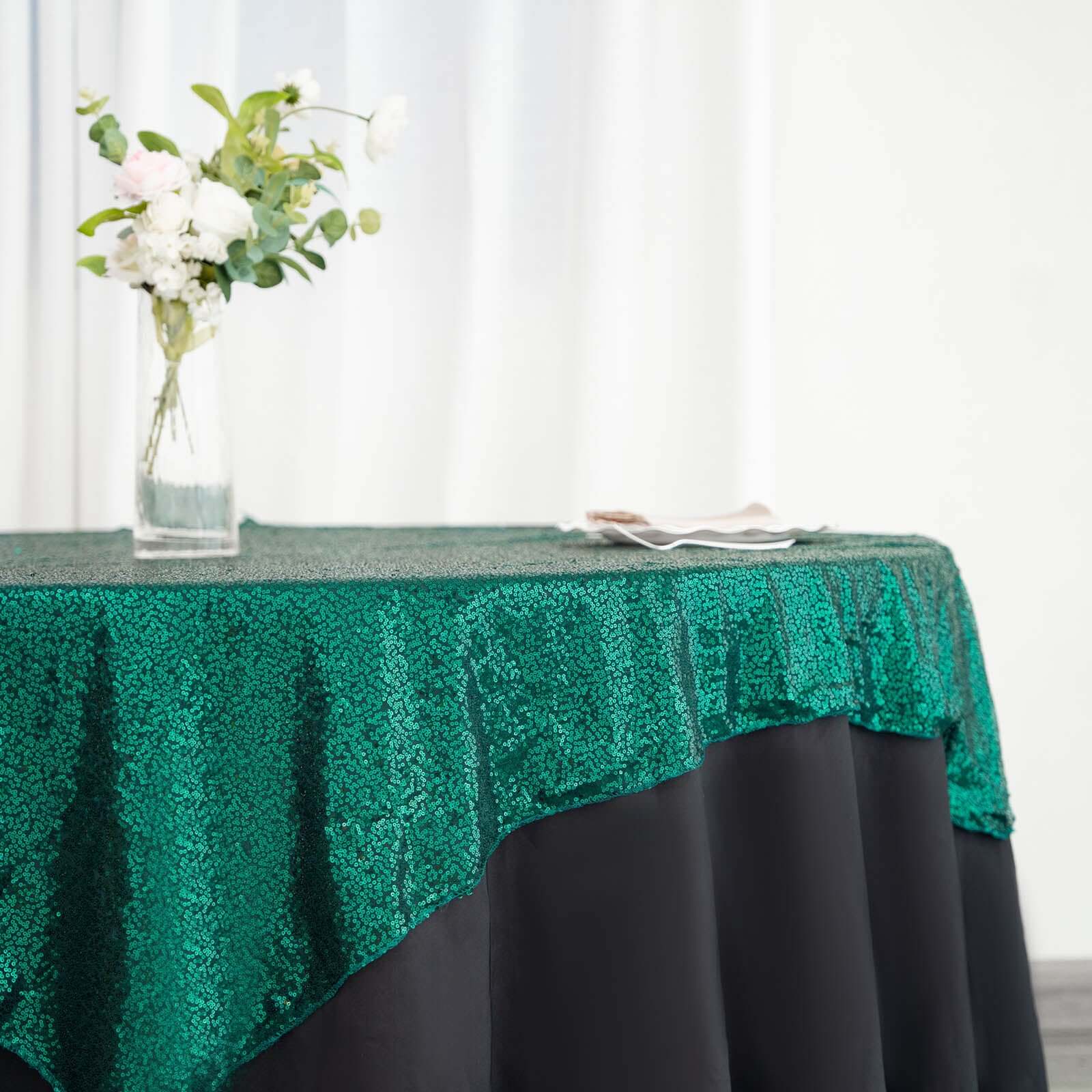Sequin Square Table Overlay 60"x60" Hunter Emerald Green - Glittering Table Topper - Image 2