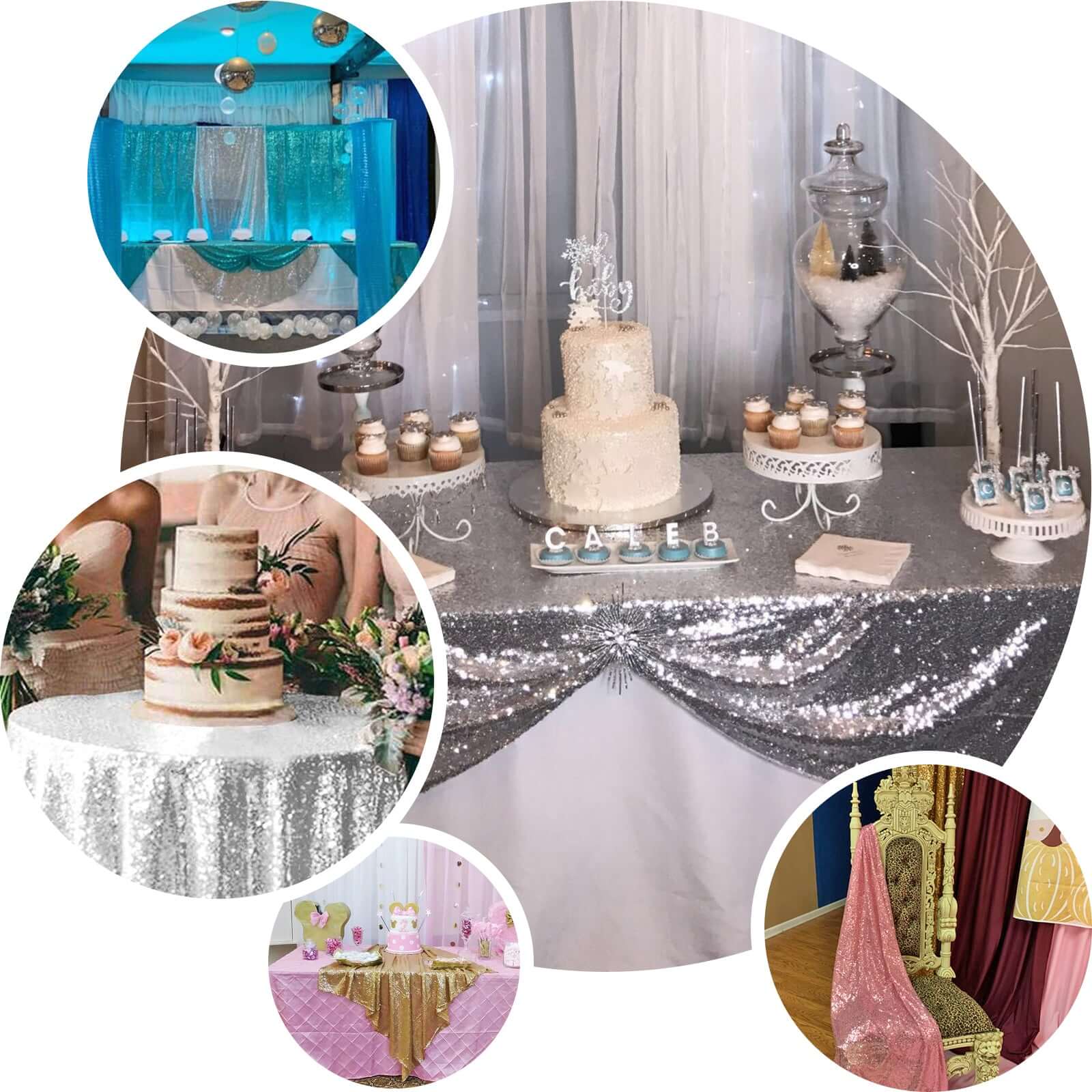 Sequin Square Table Overlay 60"x60" Silver - Glittering Table Topper - Image 4