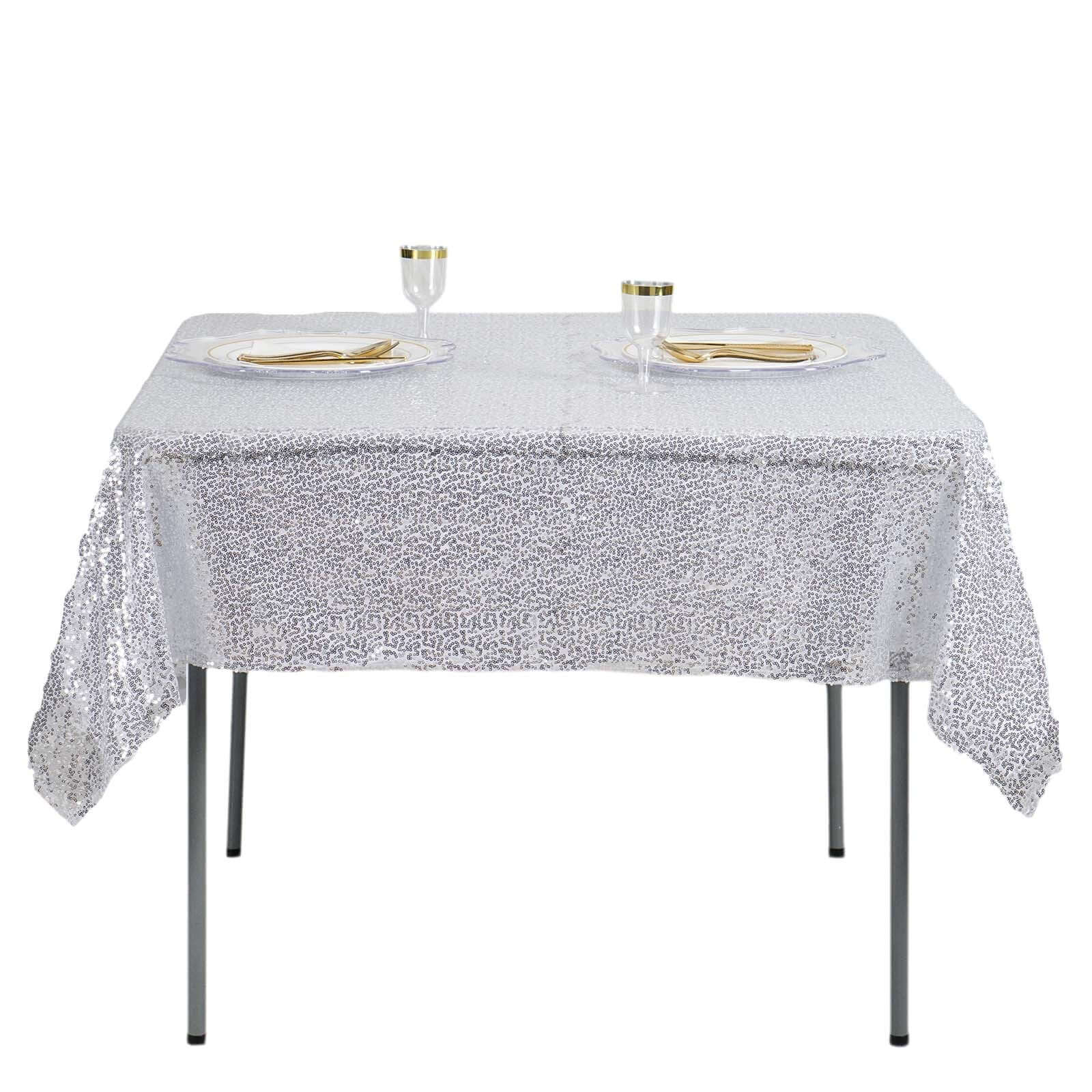 Sequin Square Table Overlay 60"x60" Silver - Glittering Table Topper - Image 7