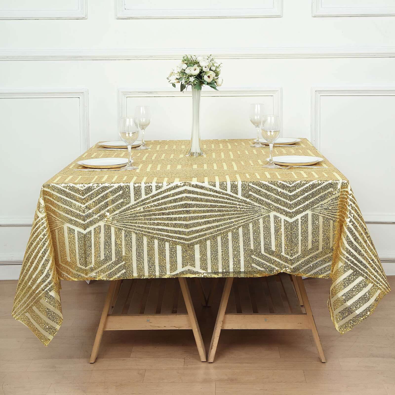 Sequin Square Table Overlay 72" Gold Diamond Glitz Design - Perfect for Luxe Events - Image 5