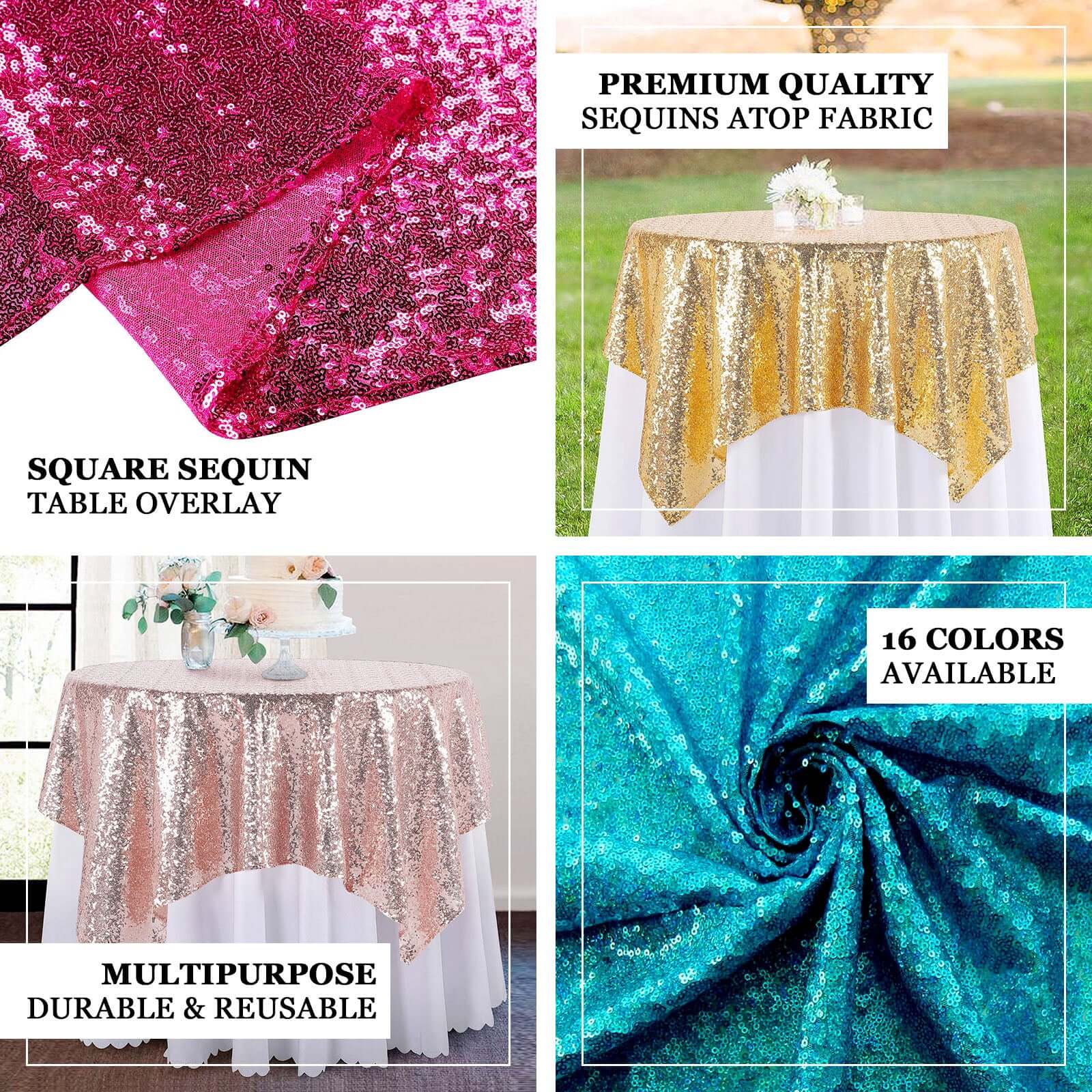 Sequin Square Table Overlay 72"x72" Black - Sparkly Table Topper - Image 3