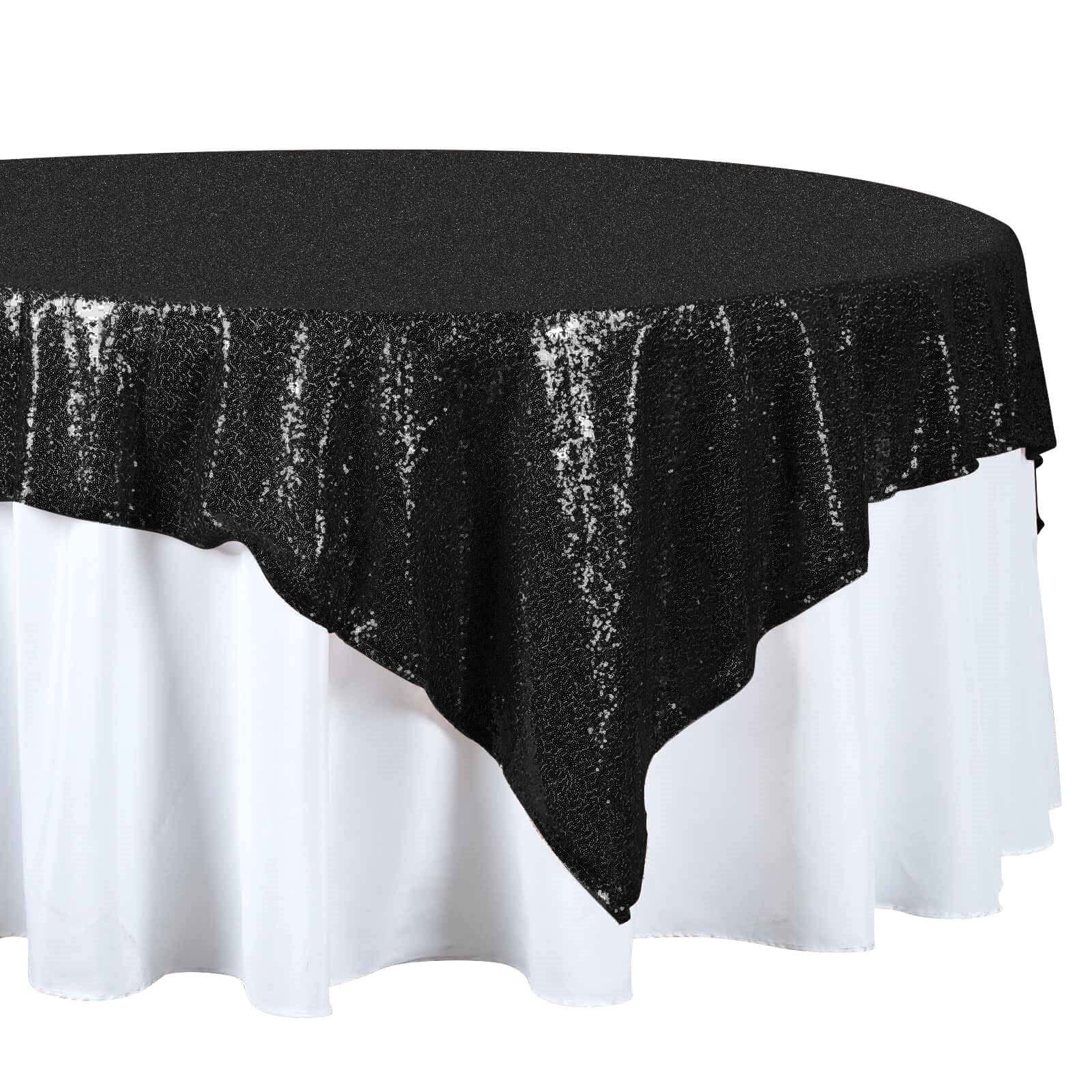 Sequin Square Table Overlay 72"x72" Black - Sparkly Table Topper - Image 5
