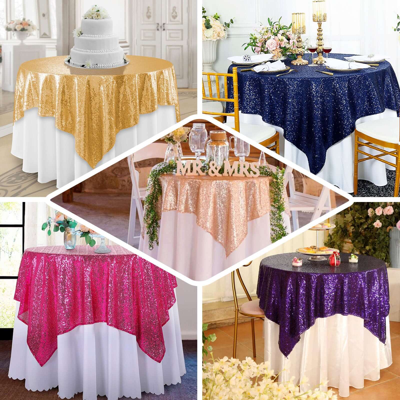 Sequin Square Table Overlay 72"x72" Navy Blue - Sparkly Table Topper - Image 5