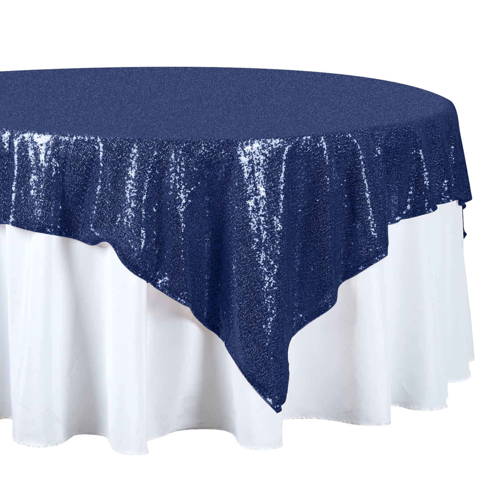 Sequin Square Table Overlay 72"x72" Navy Blue - Sparkly Table Topper - Image 6