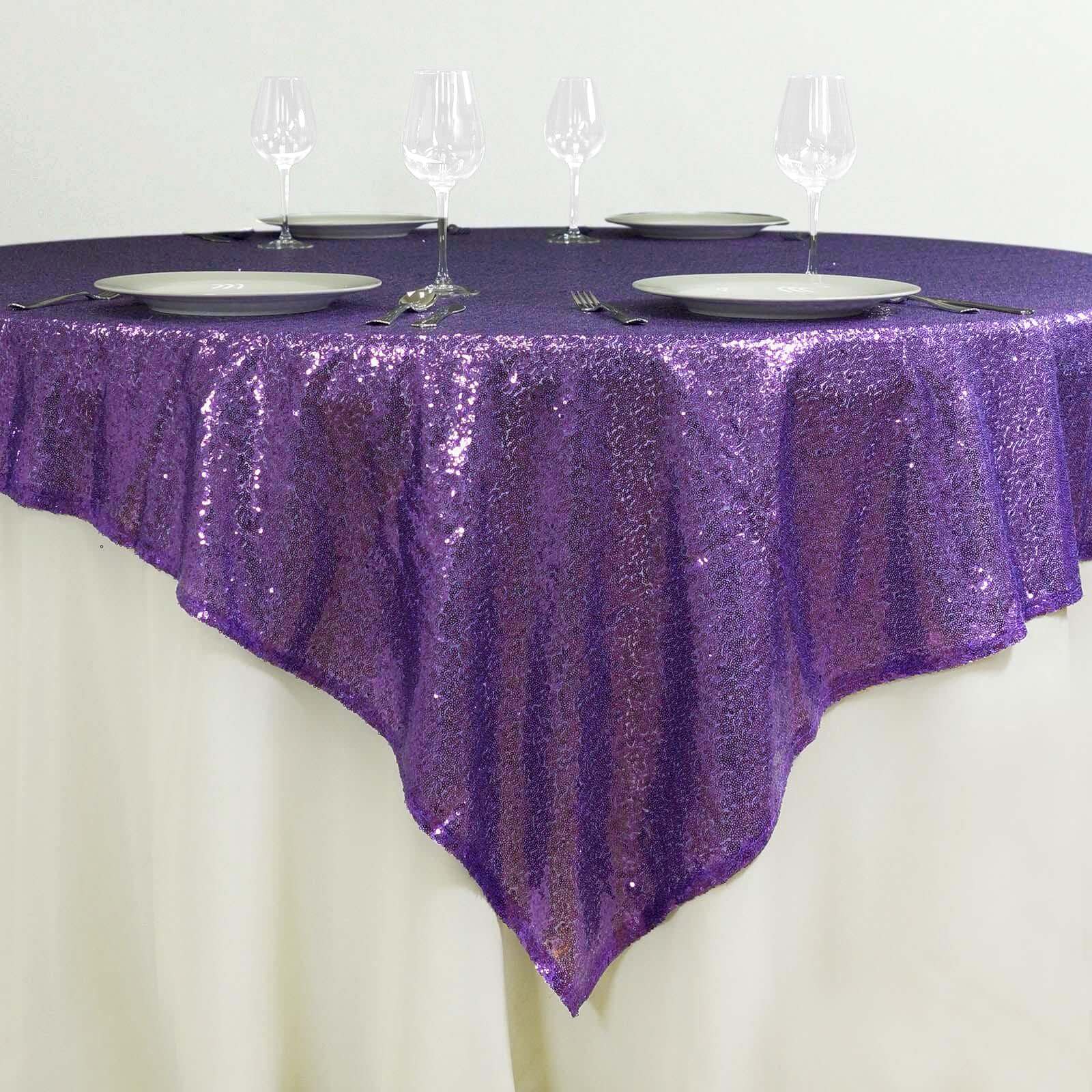 Sequin Square Table Overlay 72"x72" Purple - Sparkly Table Topper - Image 2