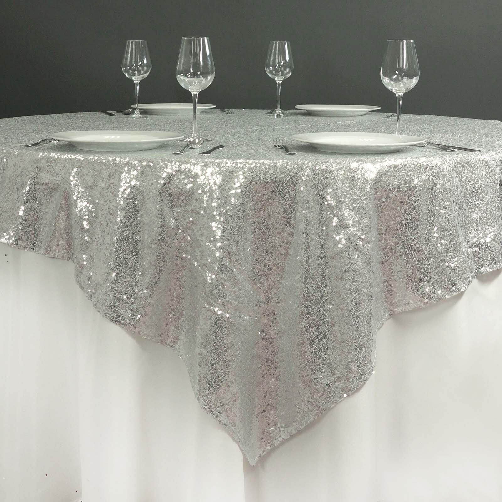 Sequin Square Table Overlay 72"x72" Silver - Sparkly Table Topper - Image 2