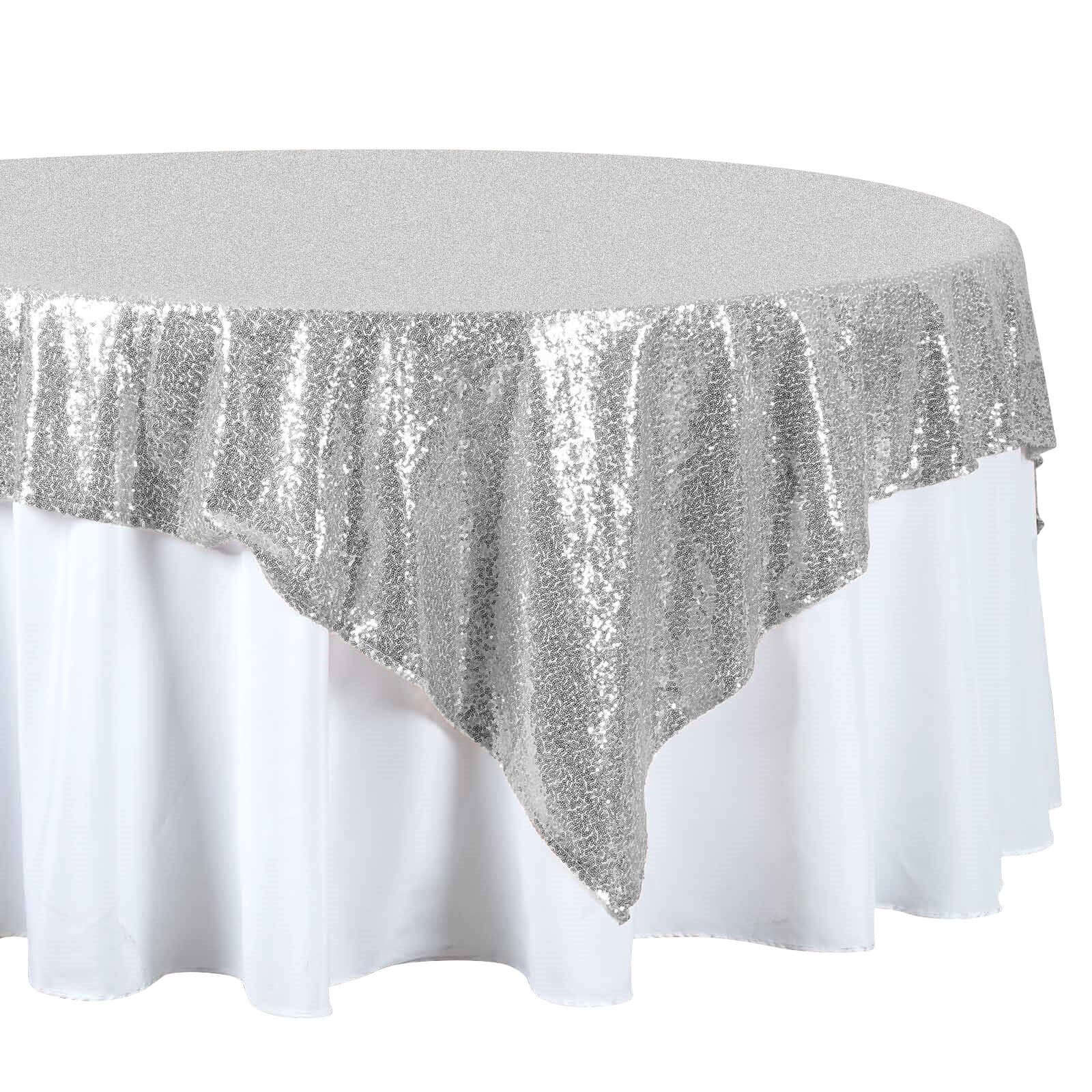 Sequin Square Table Overlay 72"x72" Silver - Sparkly Table Topper - Image 6