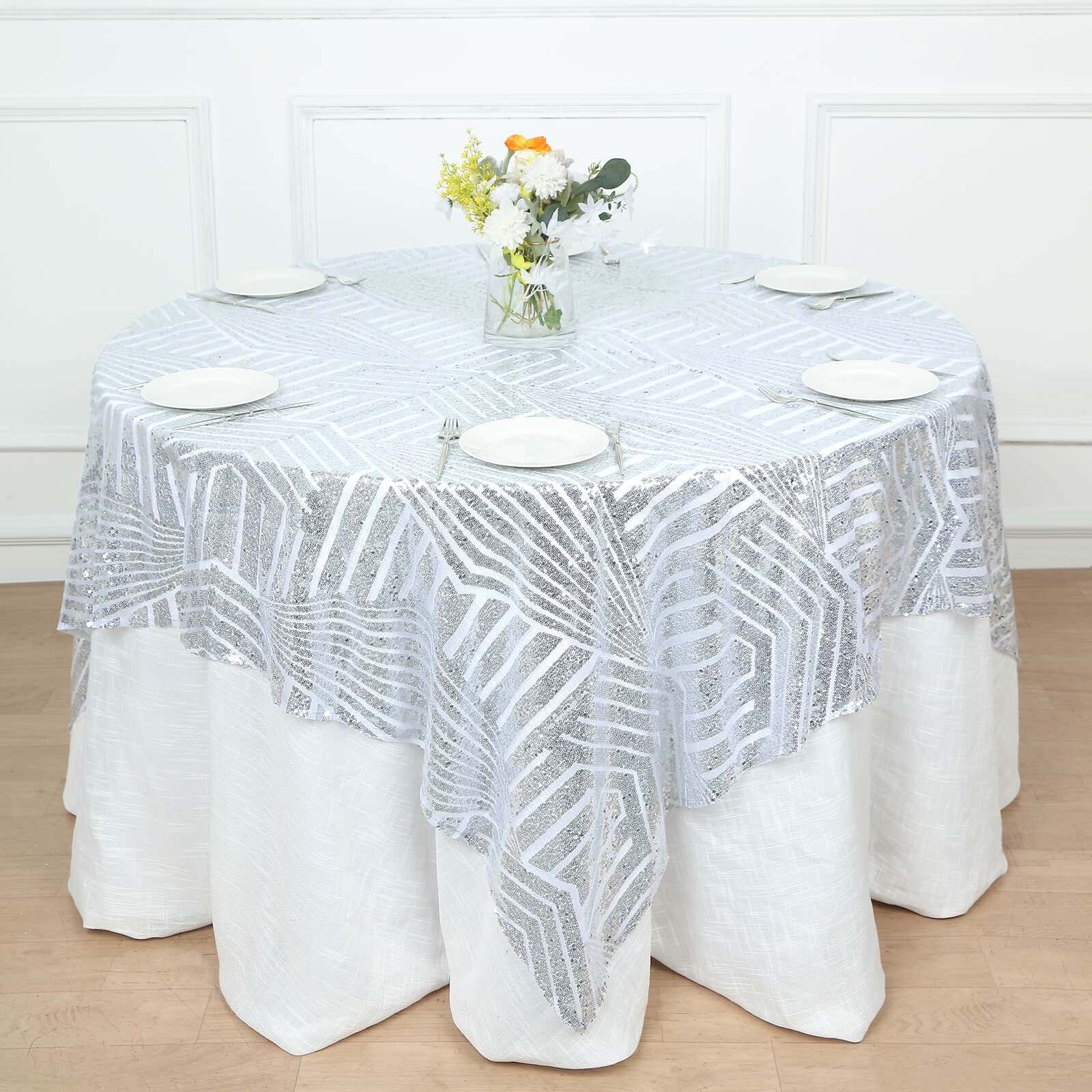 Sequin Table Overlay 72" Square Silver - Diamond Glitz Table Topper