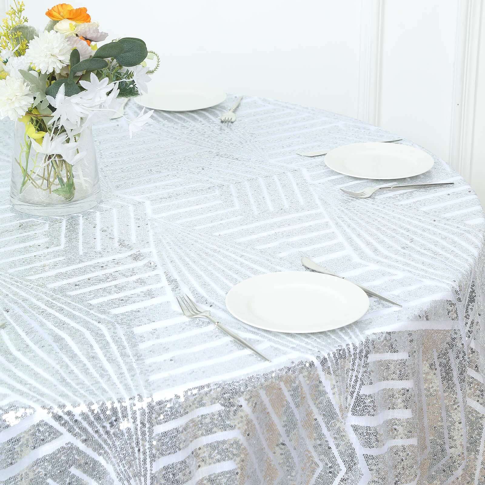 Sequin Table Overlay 72" Square Silver - Diamond Glitz Table Topper - Image 2