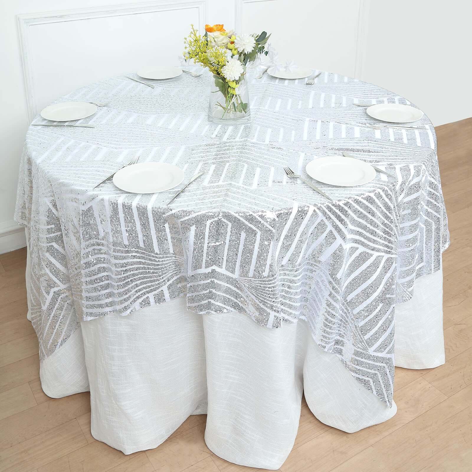 Sequin Table Overlay 72" Square Silver - Diamond Glitz Table Topper - Image 3
