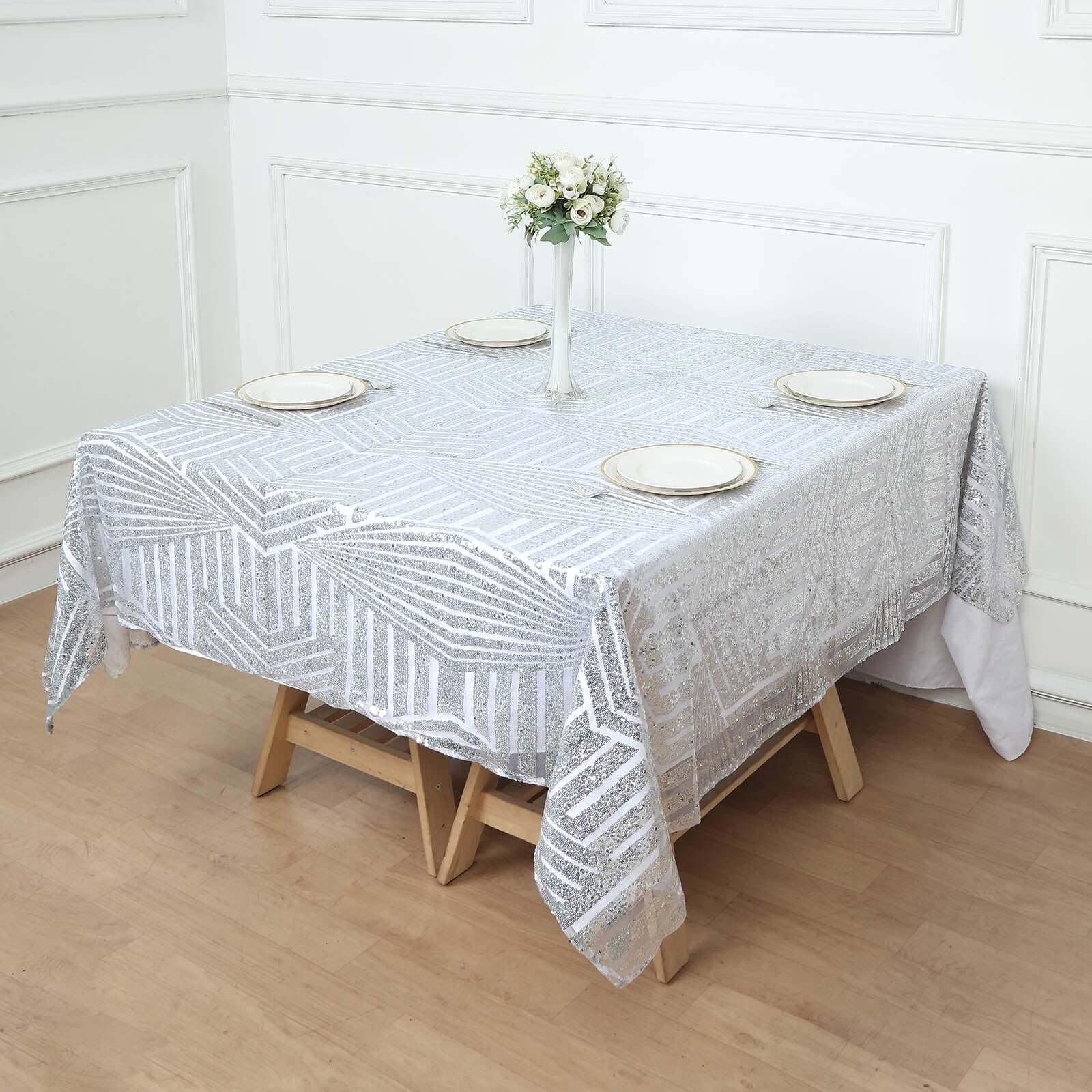 Sequin Table Overlay 72" Square Silver - Diamond Glitz Table Topper - Image 4