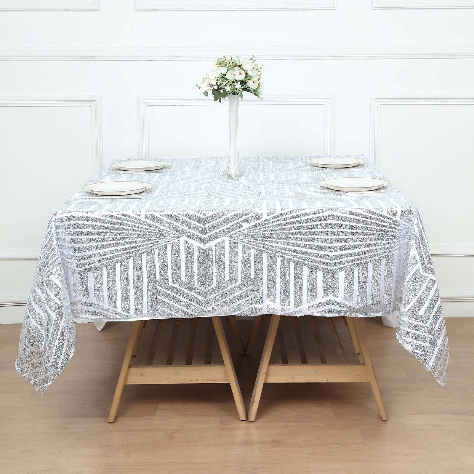 Sequin Table Overlay 72" Square Silver - Diamond Glitz Table Topper - Image 5