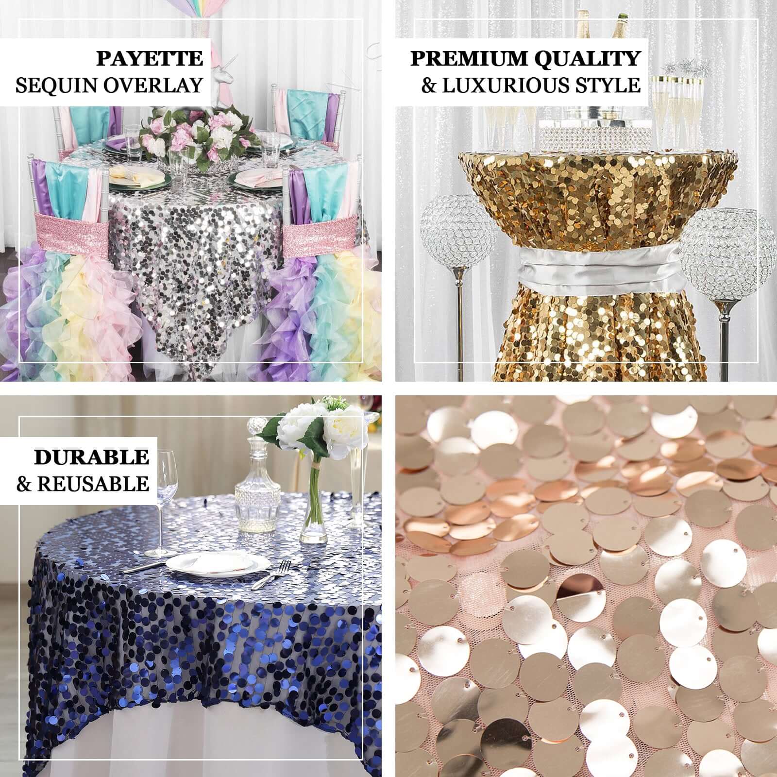 Sequin Table Overlay 72"x72" Blush - Big Payette Table Topper - Image 3