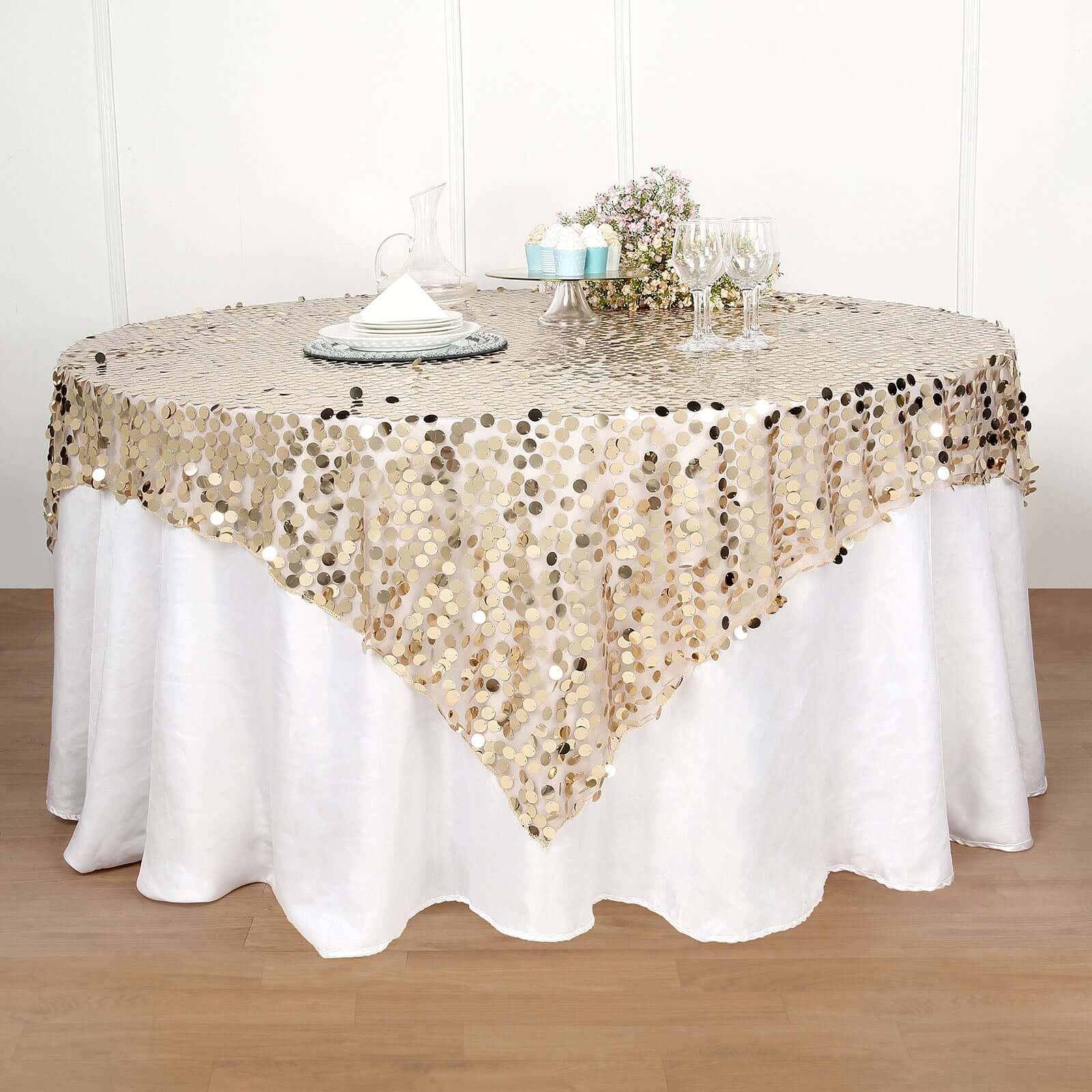 Sequin Table Overlay 72"x72" Champagne - Big Payette Table Topper