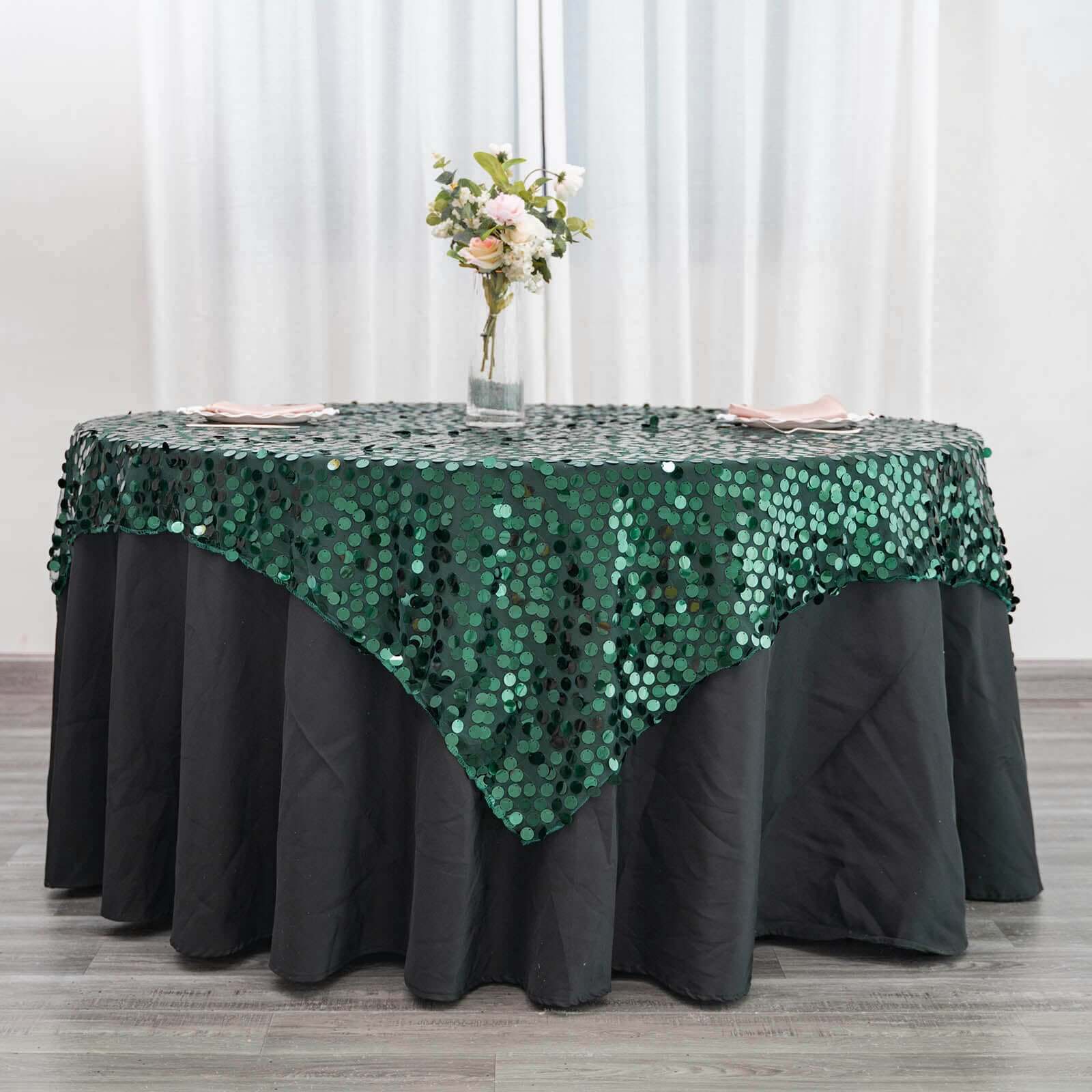 Sequin Table Overlay 72"x72" Hunter Emerald Green - Big Payette Table Topper - Image 5