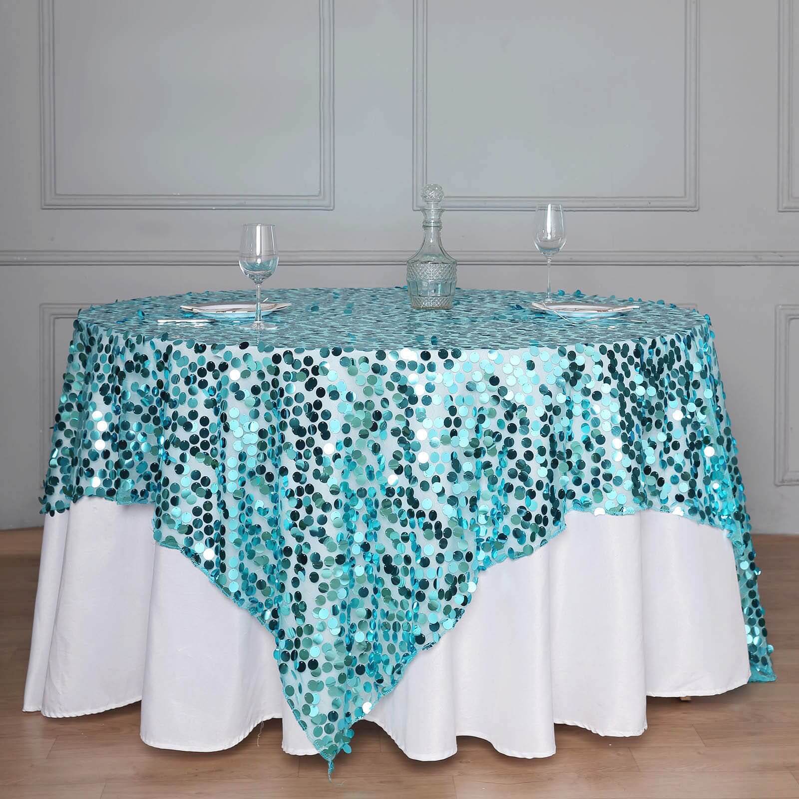 Sequin Table Overlay 72"x72" Turquoise - Big Payette Table Topper - Image 2