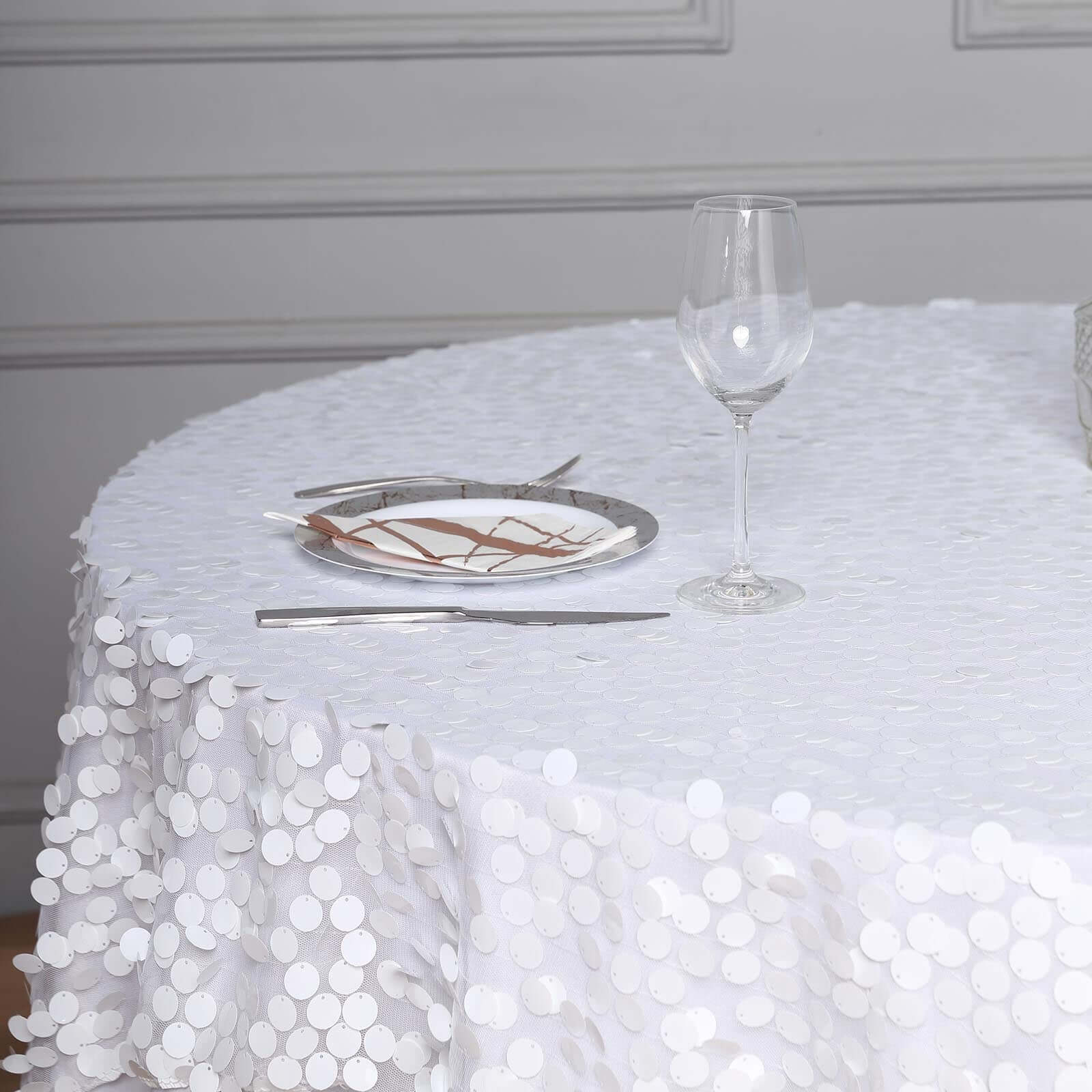 Sequin Table Overlay 72"x72" White with Big Payette Design - Glamorous Decor for Special Events - Image 6