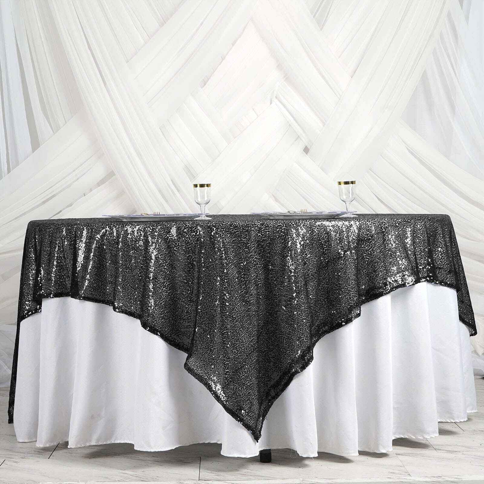 Sequin Table Overlay 90"x90" Black - Sparkly Table Topper - Image 2
