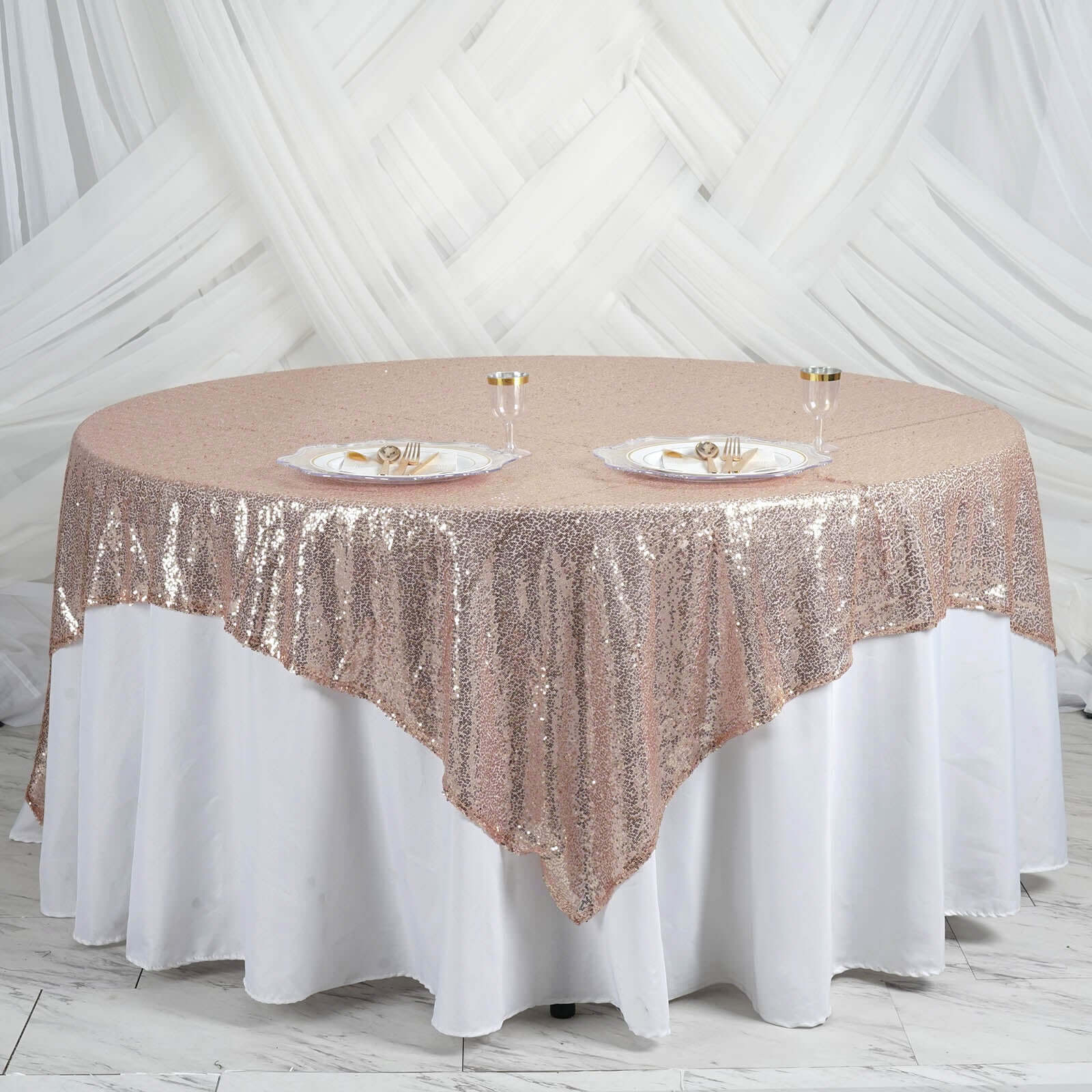 Sequin Table Overlay 90"x90" Blush - Sparkly Table Topper