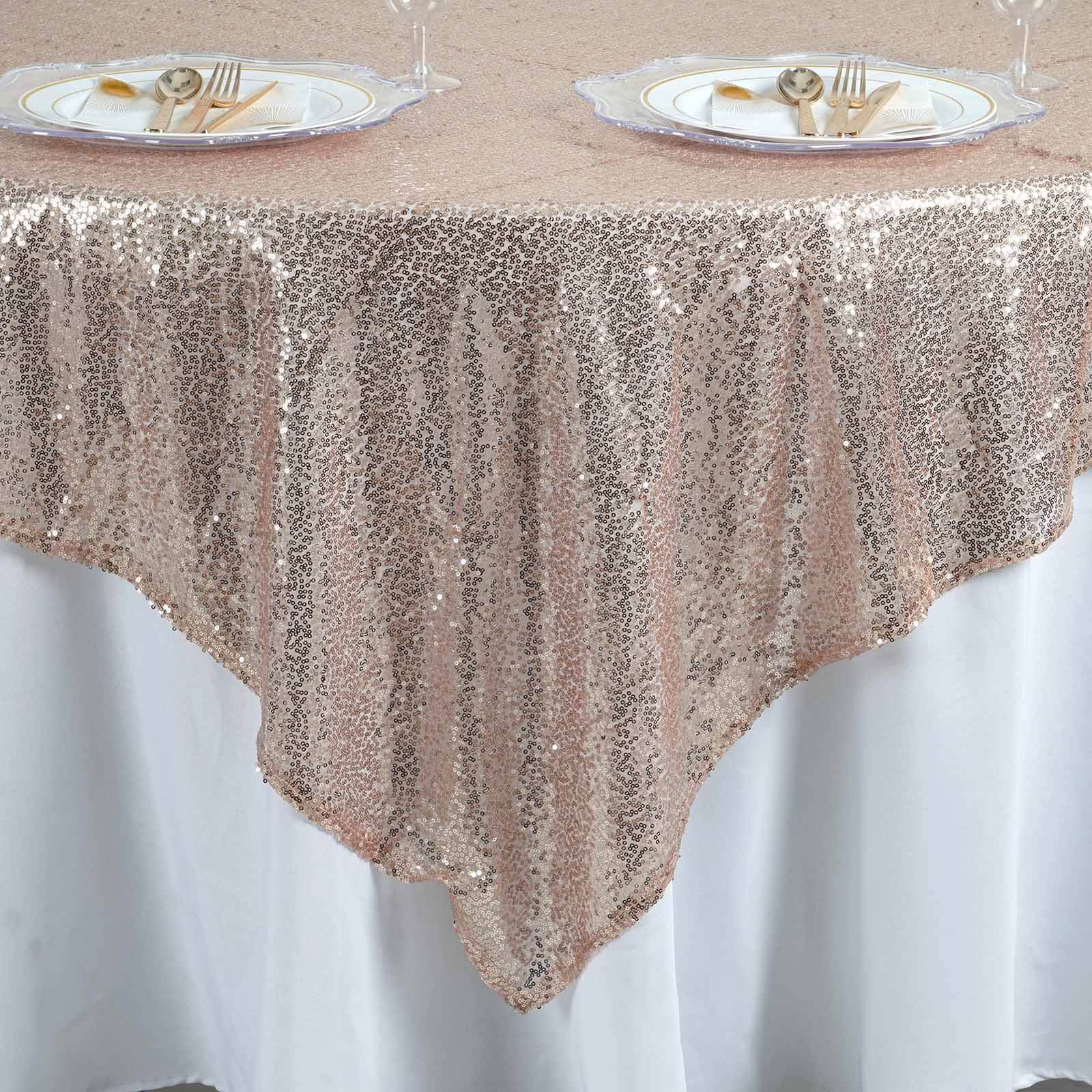 Sequin Table Overlay 90"x90" Blush - Sparkly Table Topper - Image 5