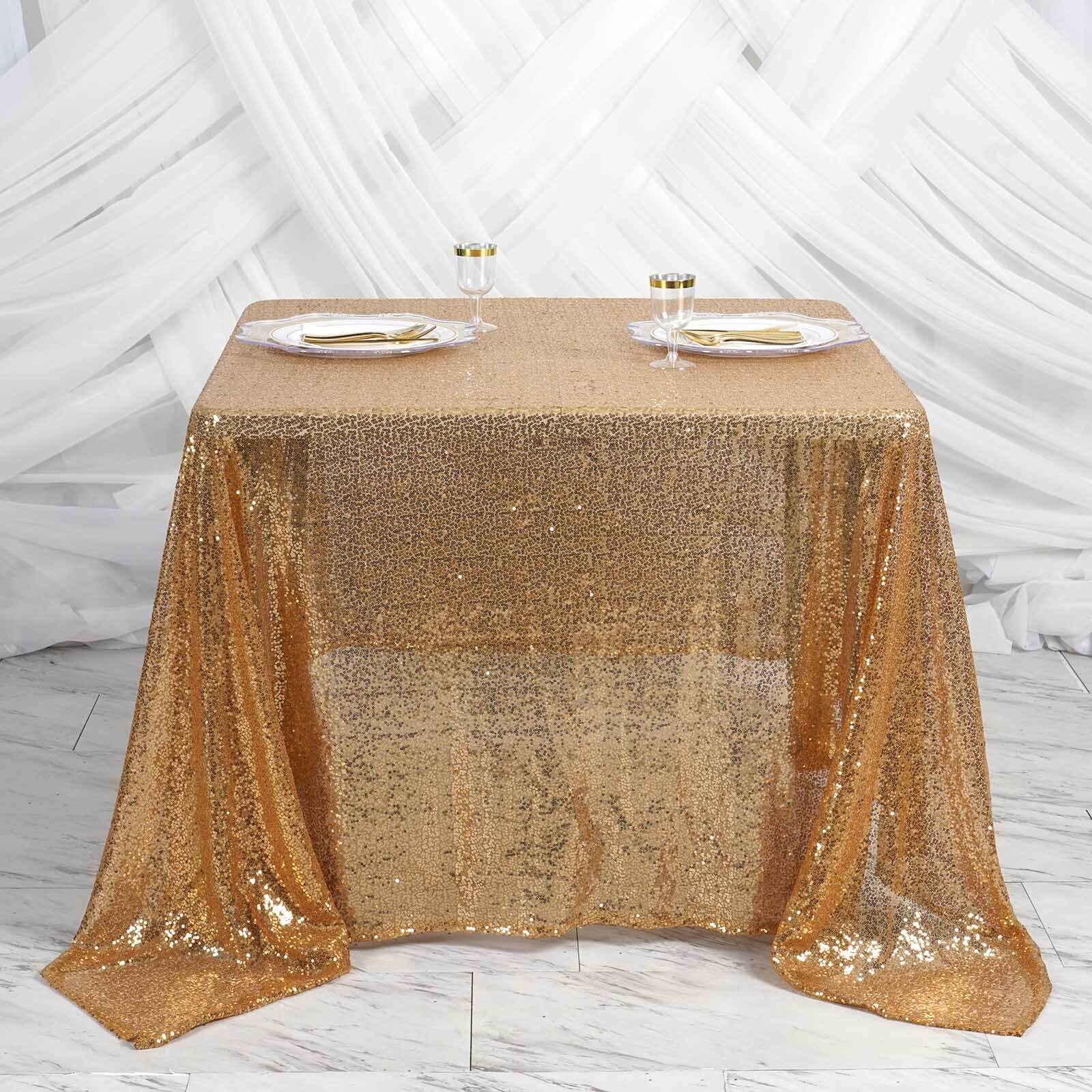Sequin Table Overlay 90"x90" Gold - Sparkly Design Glamorous Decor for Events - Image 8