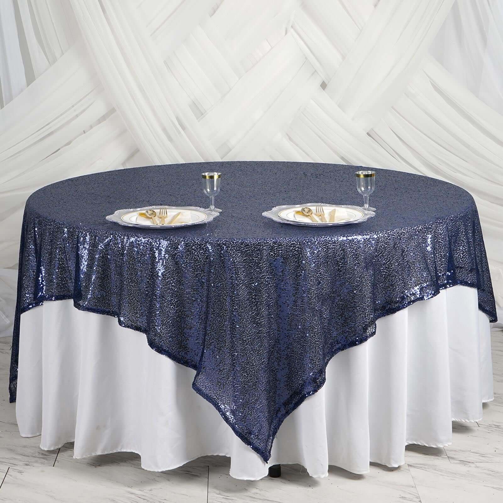 Sequin Table Overlay 90"x90" Navy Blue - Sparkly Table Topper