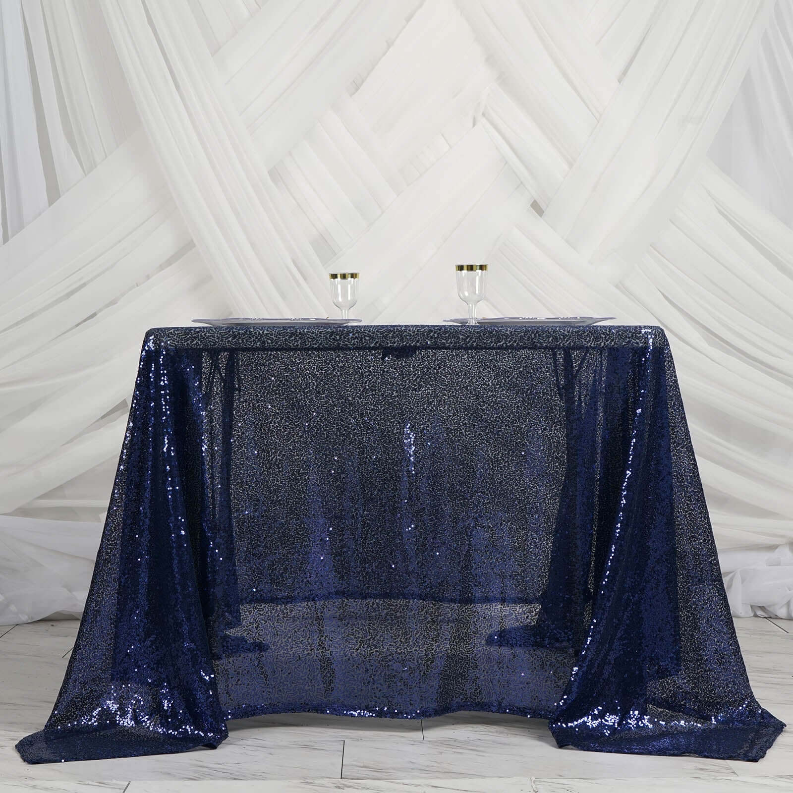 Sequin Table Overlay 90"x90" Navy Blue - Sparkly Table Topper - Image 6