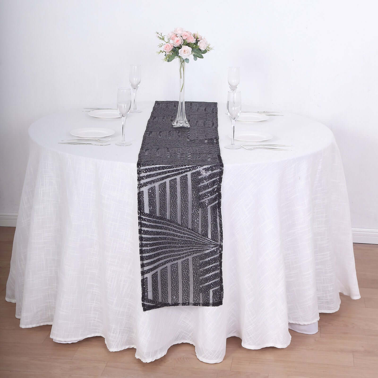 Sequin Table Runner 12"x108" Black - Diamond Glitz Table Decor - Image 2