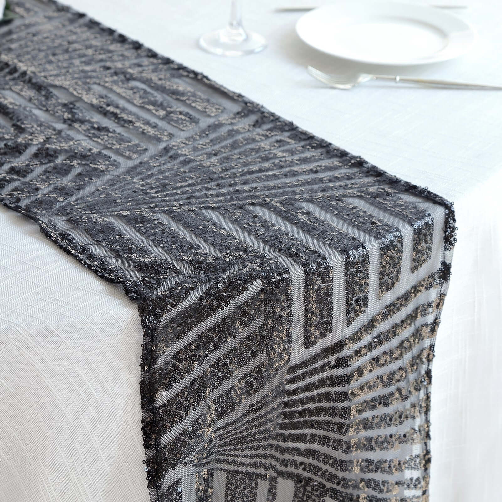 Sequin Table Runner 12"x108" Black - Diamond Glitz Table Decor - Image 6