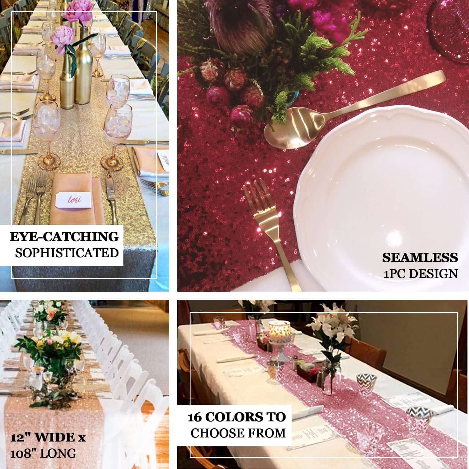 Sequin Table Runner 12"x108" Black - Glittering Finish Table Decor - Image 4
