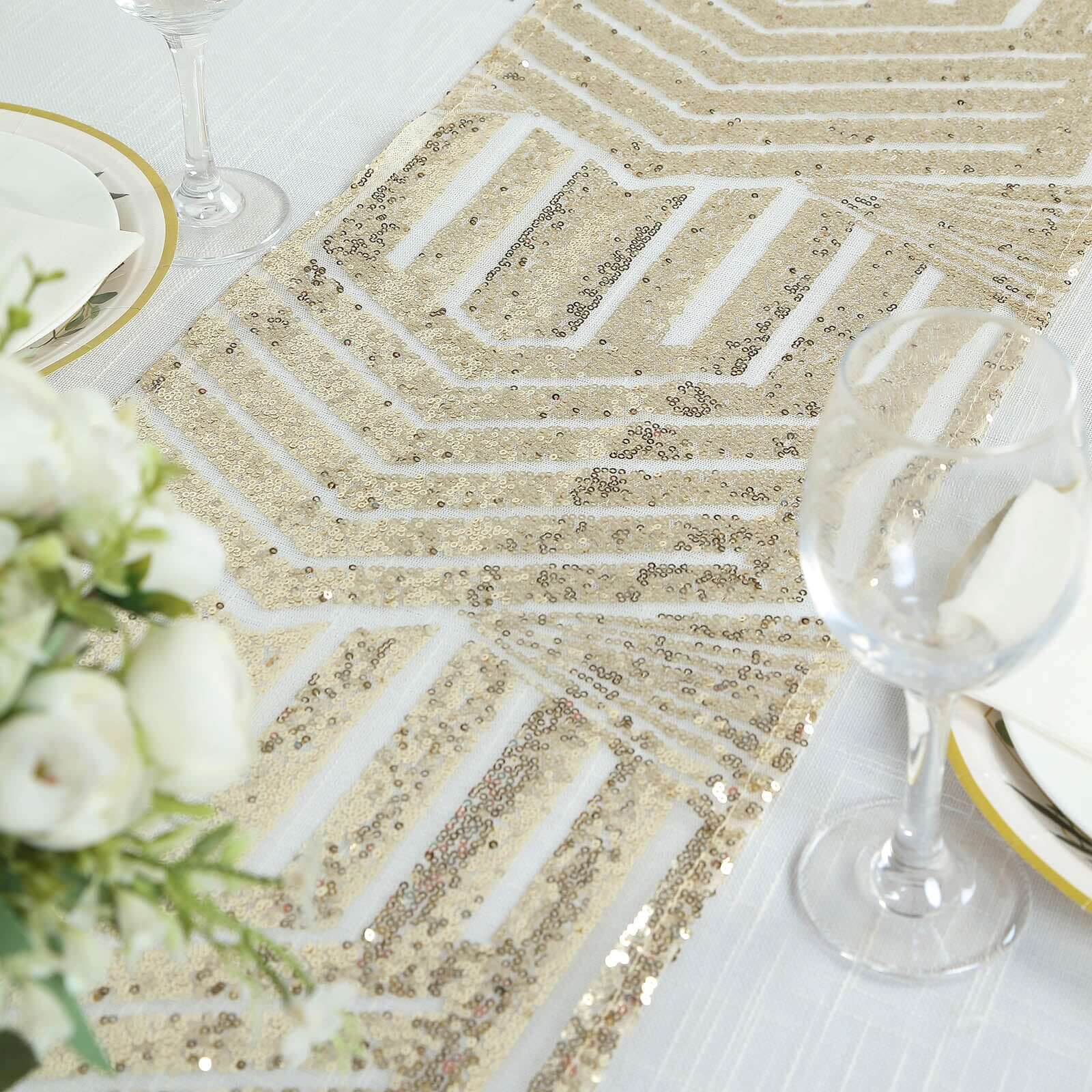 Sequin Table Runner 12"x108" Champagne - Diamond Glitz Table Decor - Image 10