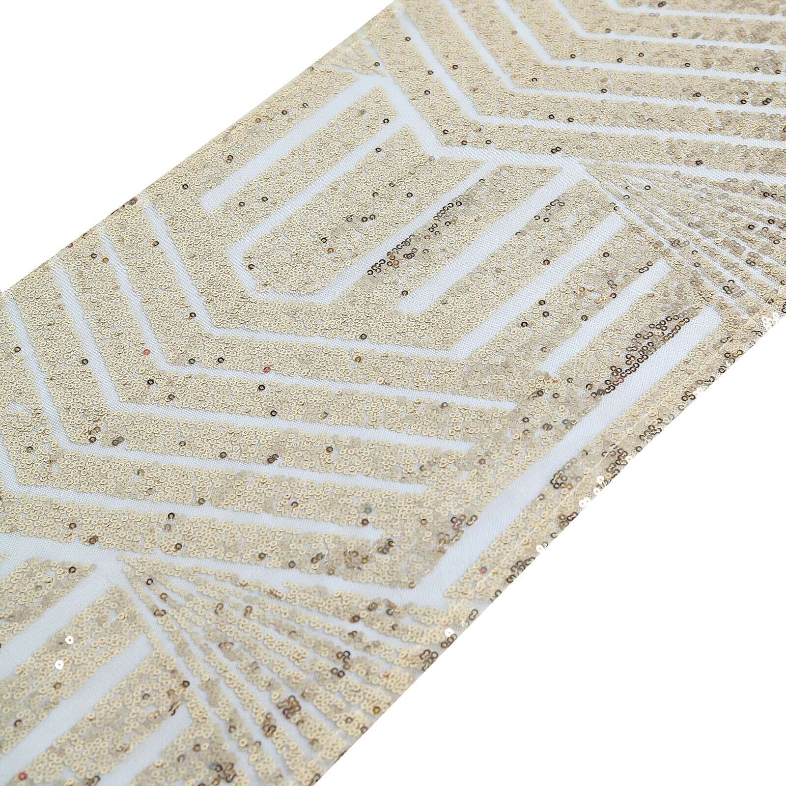 Sequin Table Runner 12"x108" Champagne - Diamond Glitz Table Decor - Image 3