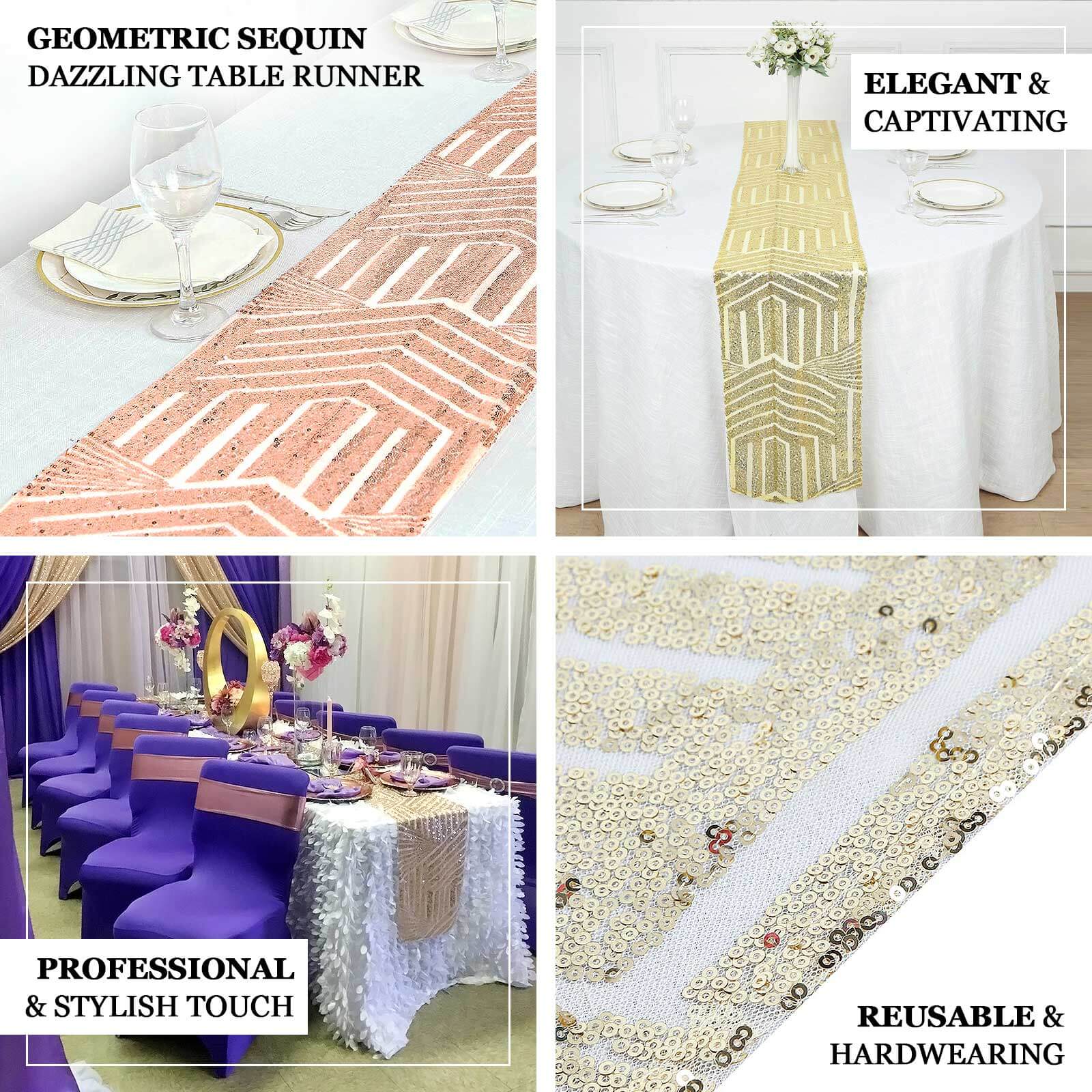 Sequin Table Runner 12"x108" Champagne - Diamond Glitz Table Decor - Image 4